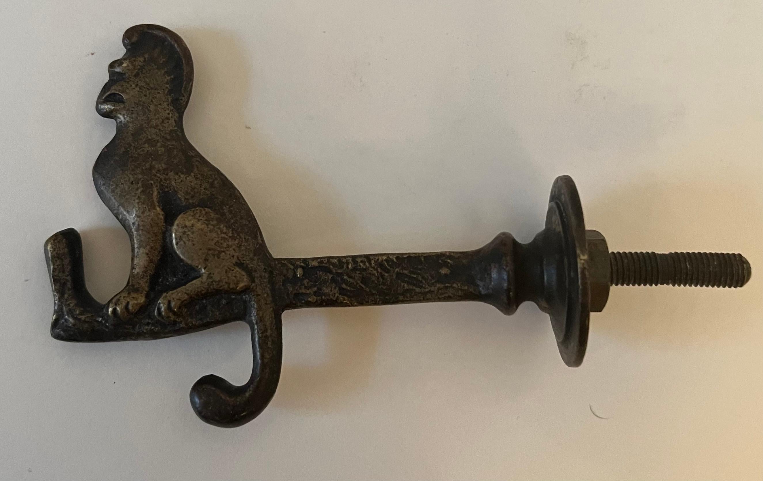Victorian Solid Brass Door Coat Hook with Monkey For Sale