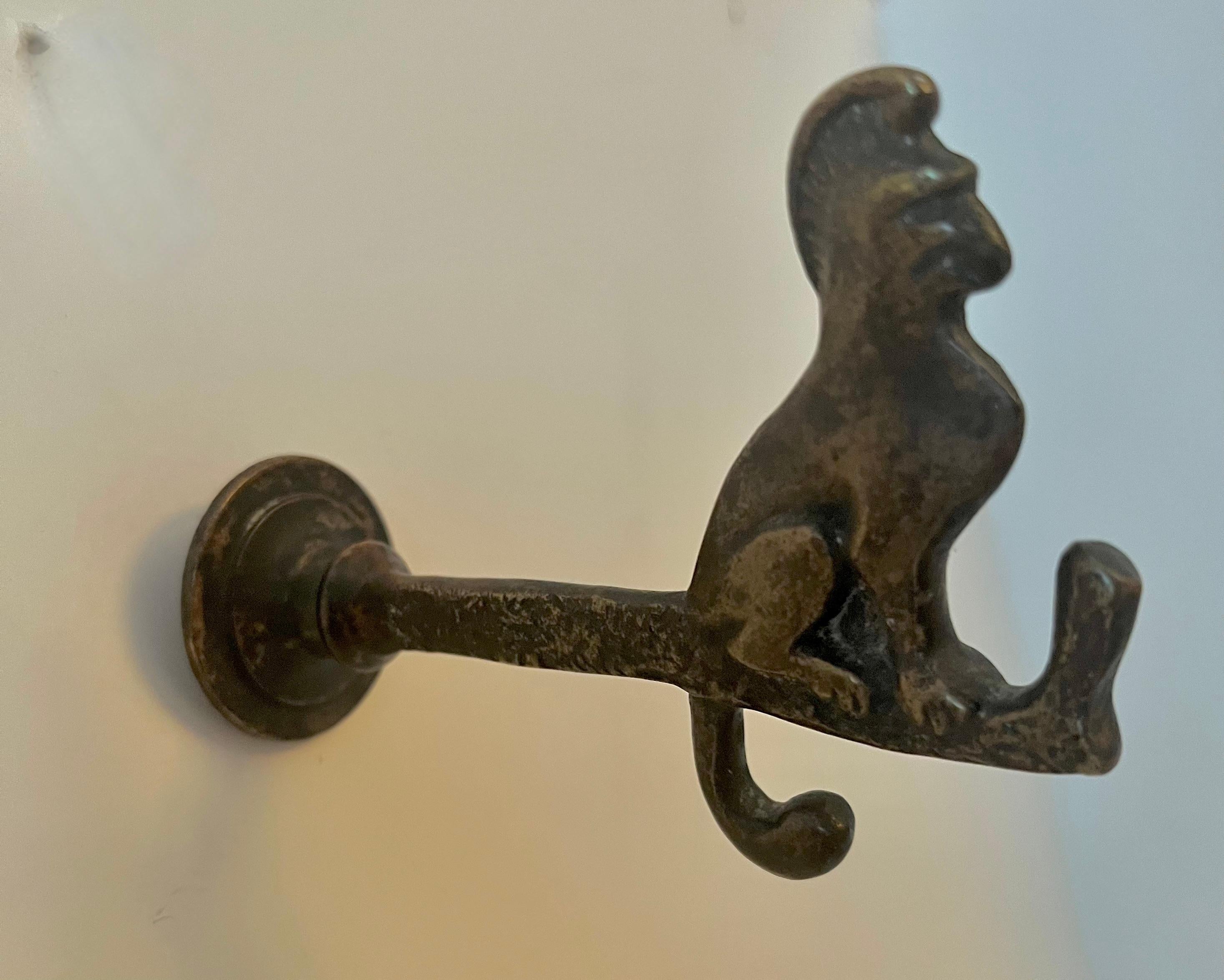 European Solid Brass Door Coat Hook with Monkey For Sale