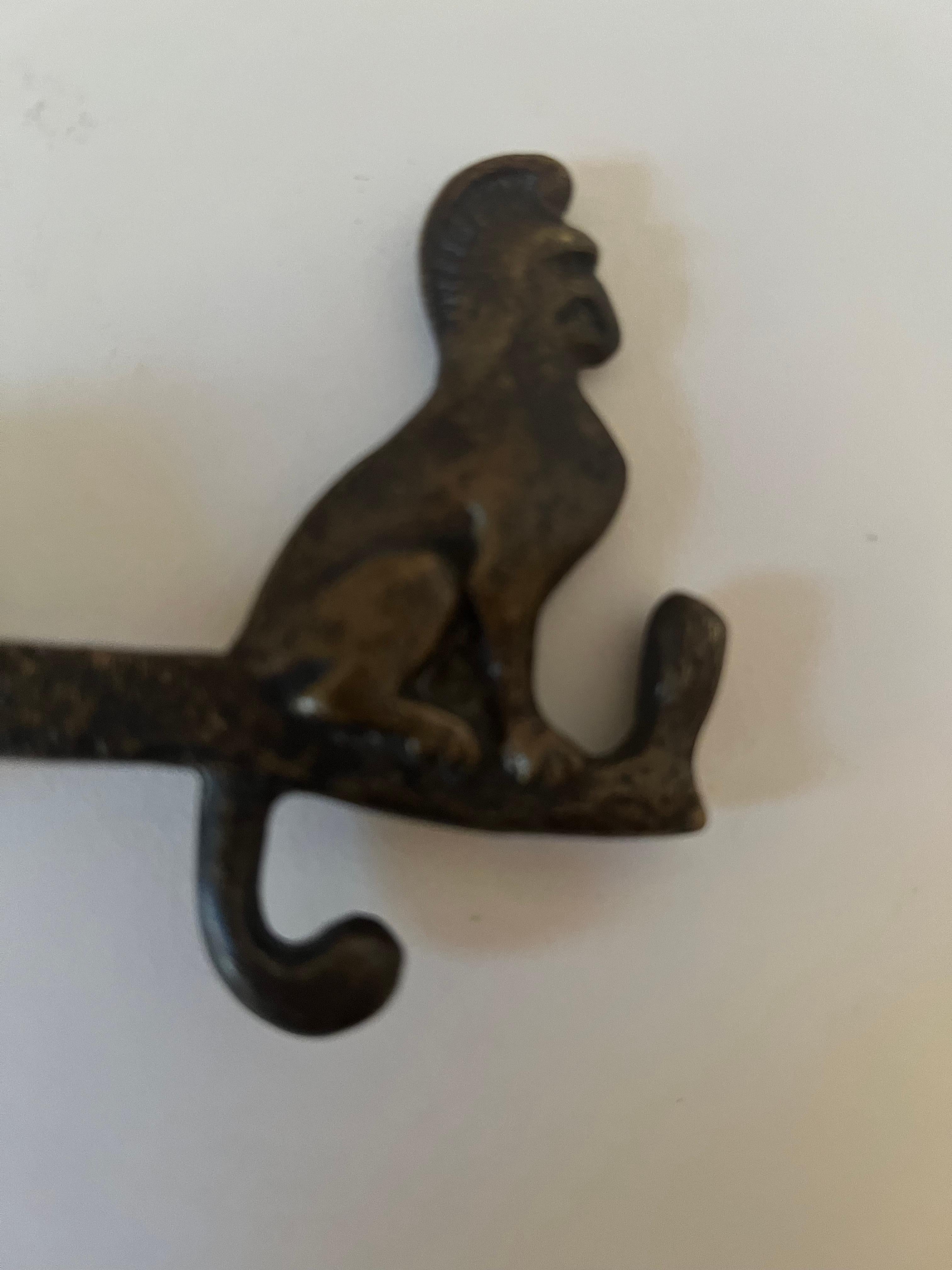 Solid Brass Door Coat Hook with Monkey In Good Condition For Sale In Los Angeles, CA