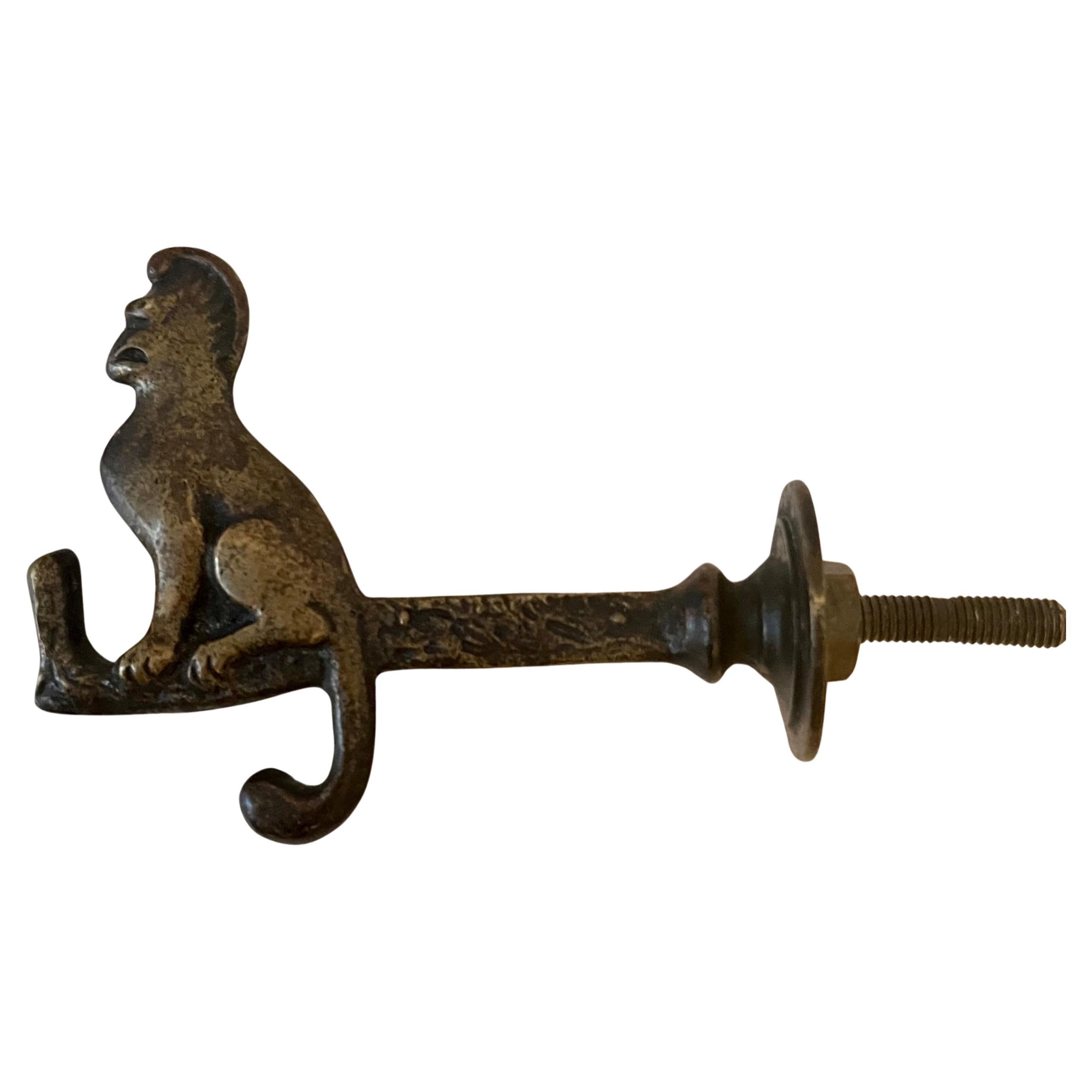 Solid Brass Door Coat Hook with Monkey For Sale