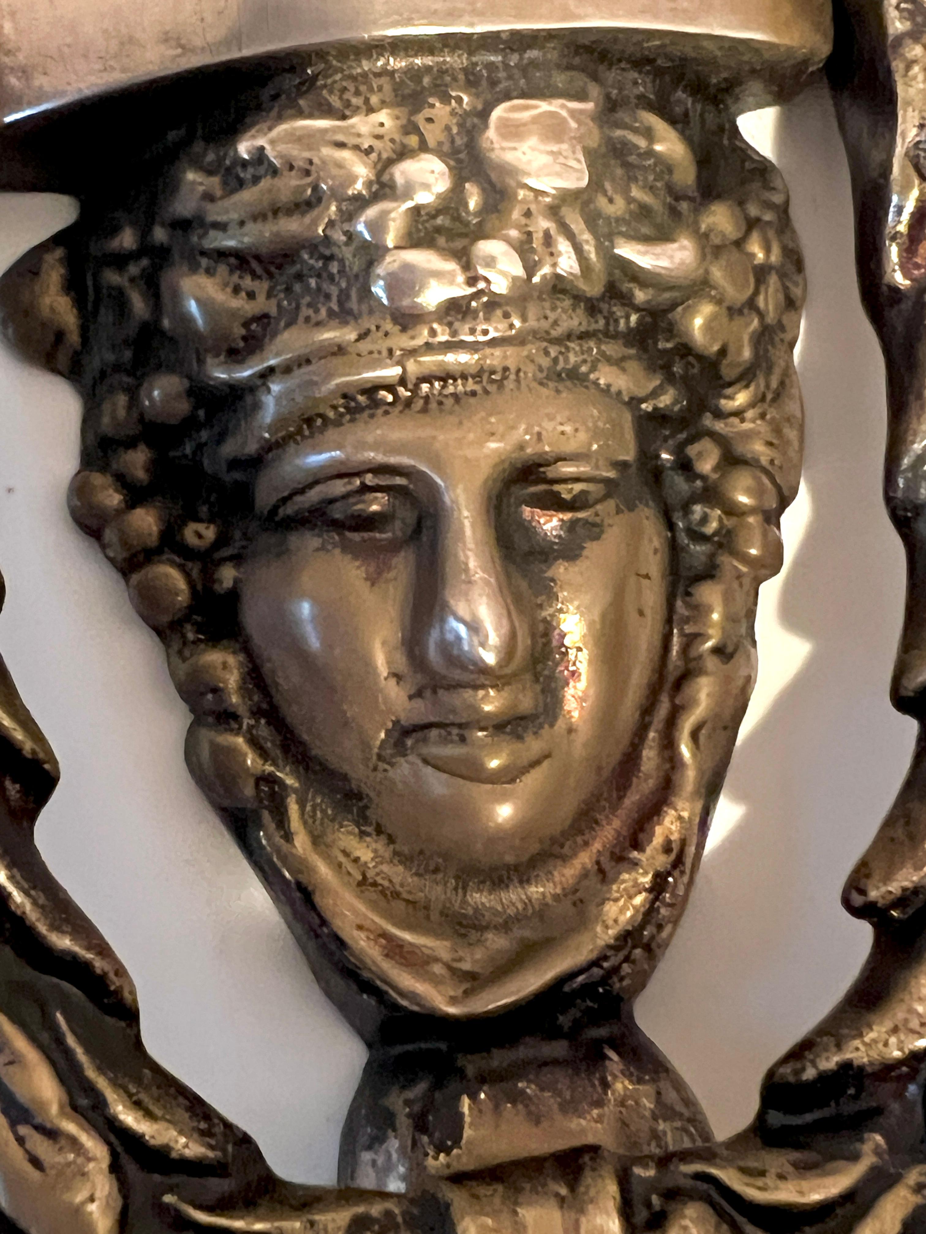 Solid Brass Door Knocker With Roman Goddess Dionysus Face For Sale 2