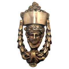 Knocker de porte en laiton massif avec visage de la déesse romaine Dionysos