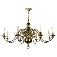 Solid Brass Eight Arm Dutch Colonial Style Chandelier, Circa 1950s