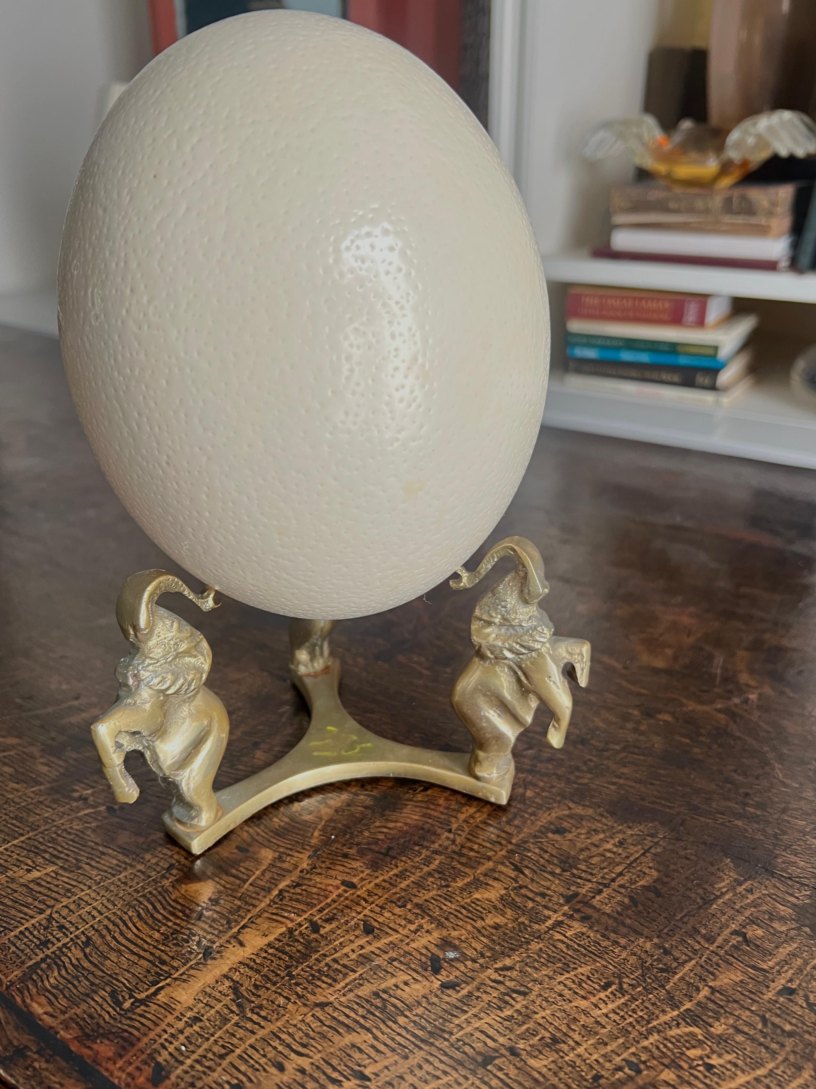 Solid Brass Elephant stand with Ostrich Egg For Sale 5