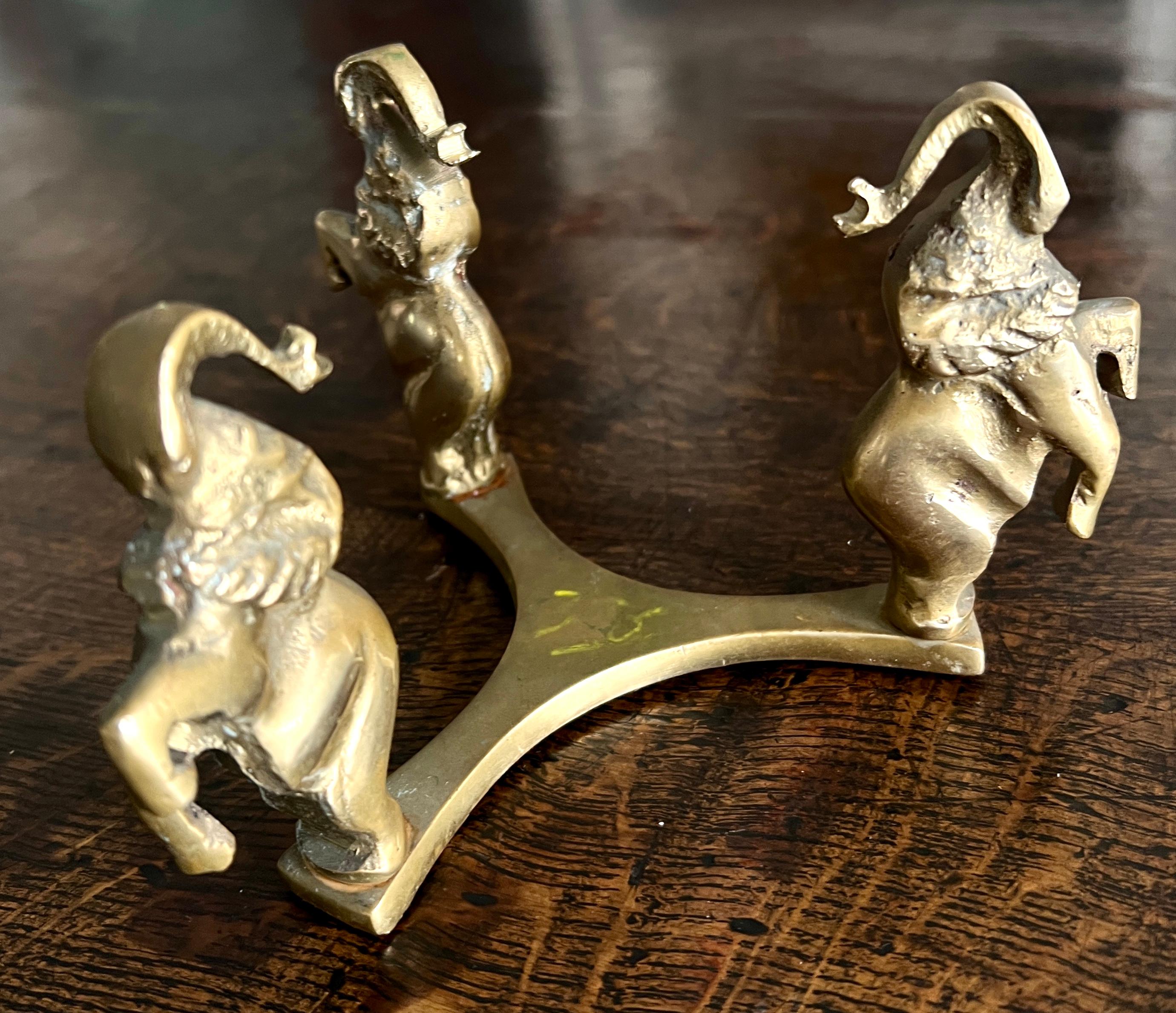 Solid Brass Elephant stand with Ostrich Egg For Sale 7
