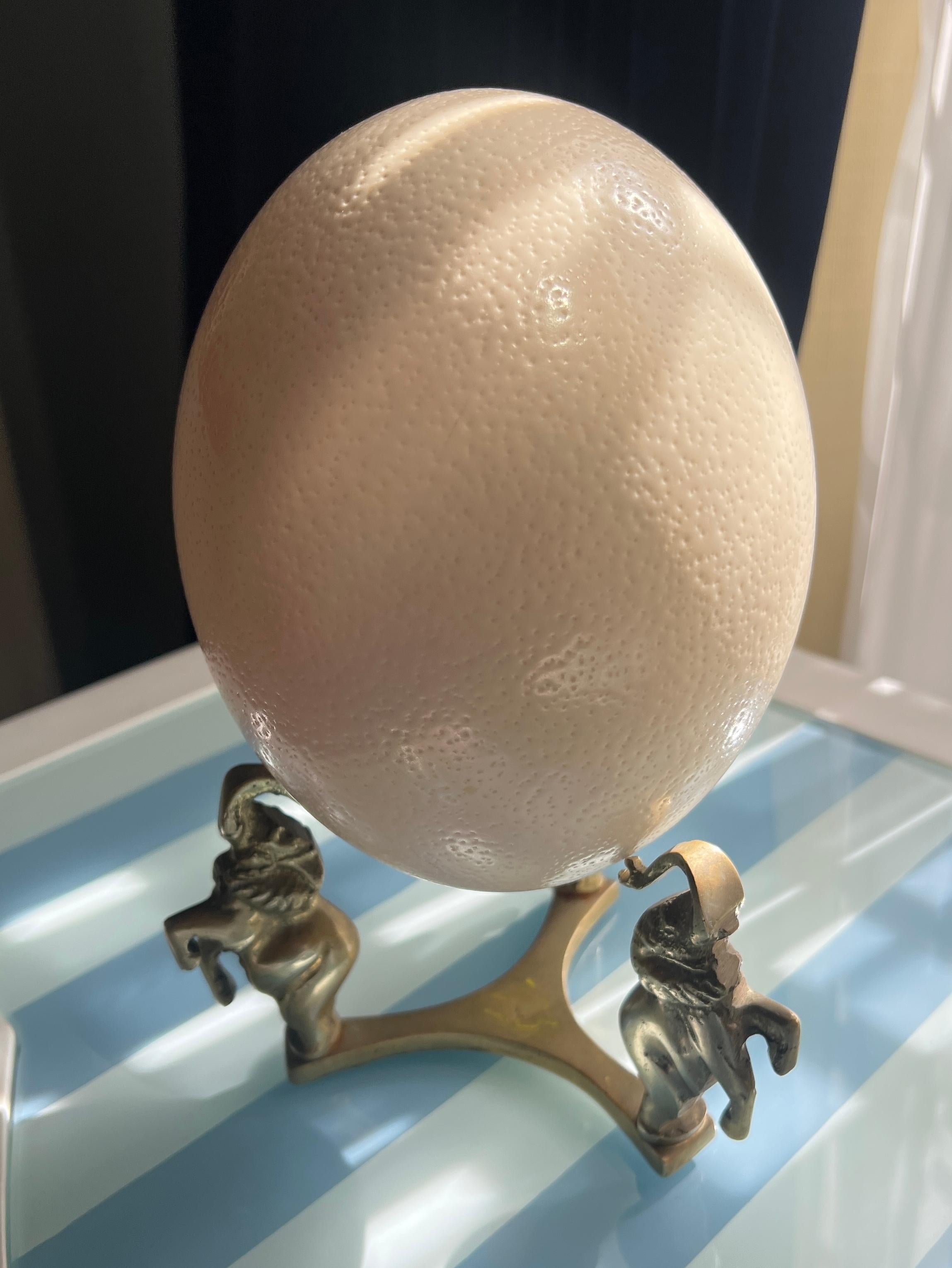 Solid Brass Elephant stand with Ostrich Egg For Sale 8