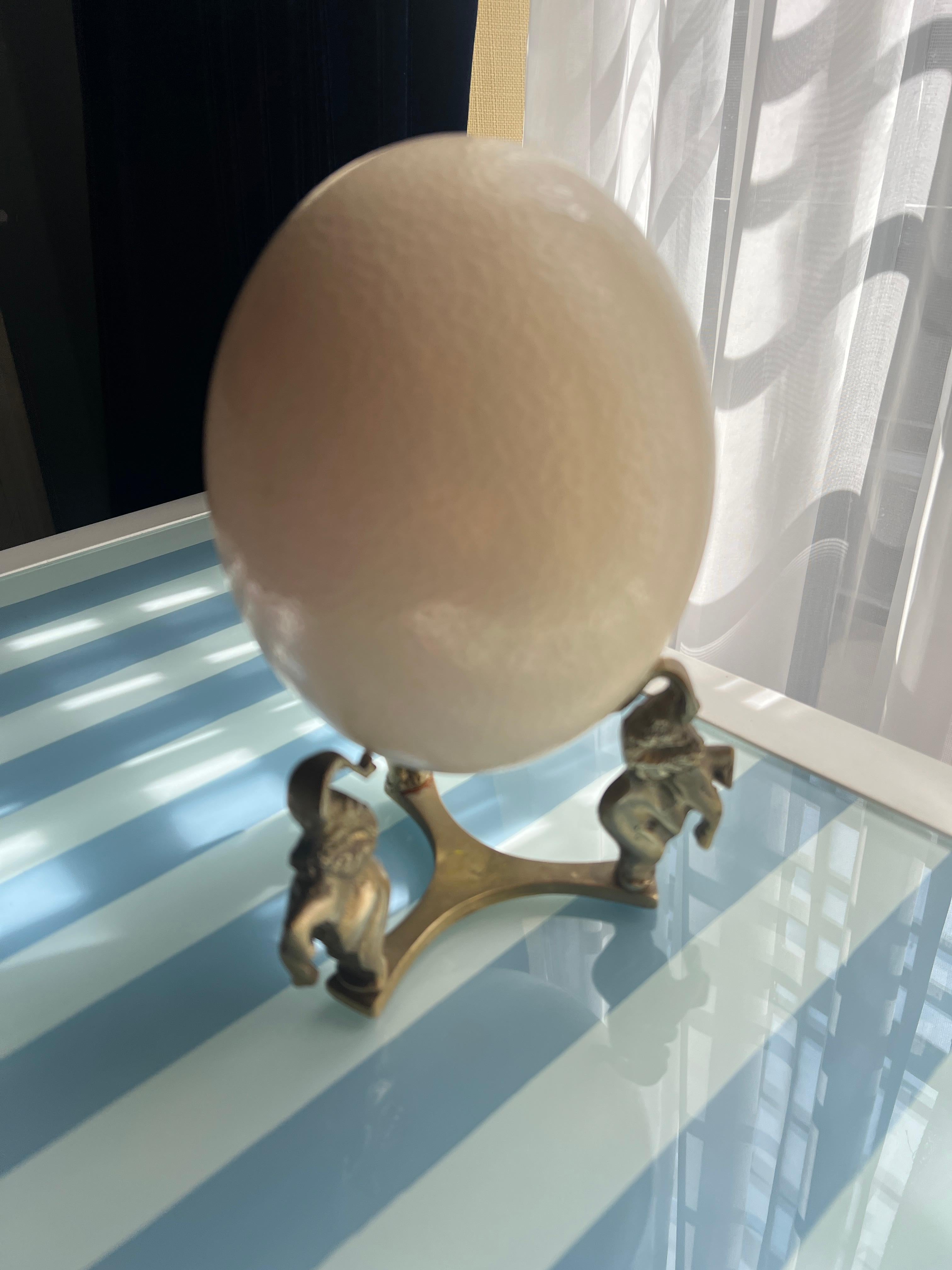 Solid Brass Elephant stand with Ostrich Egg For Sale 9