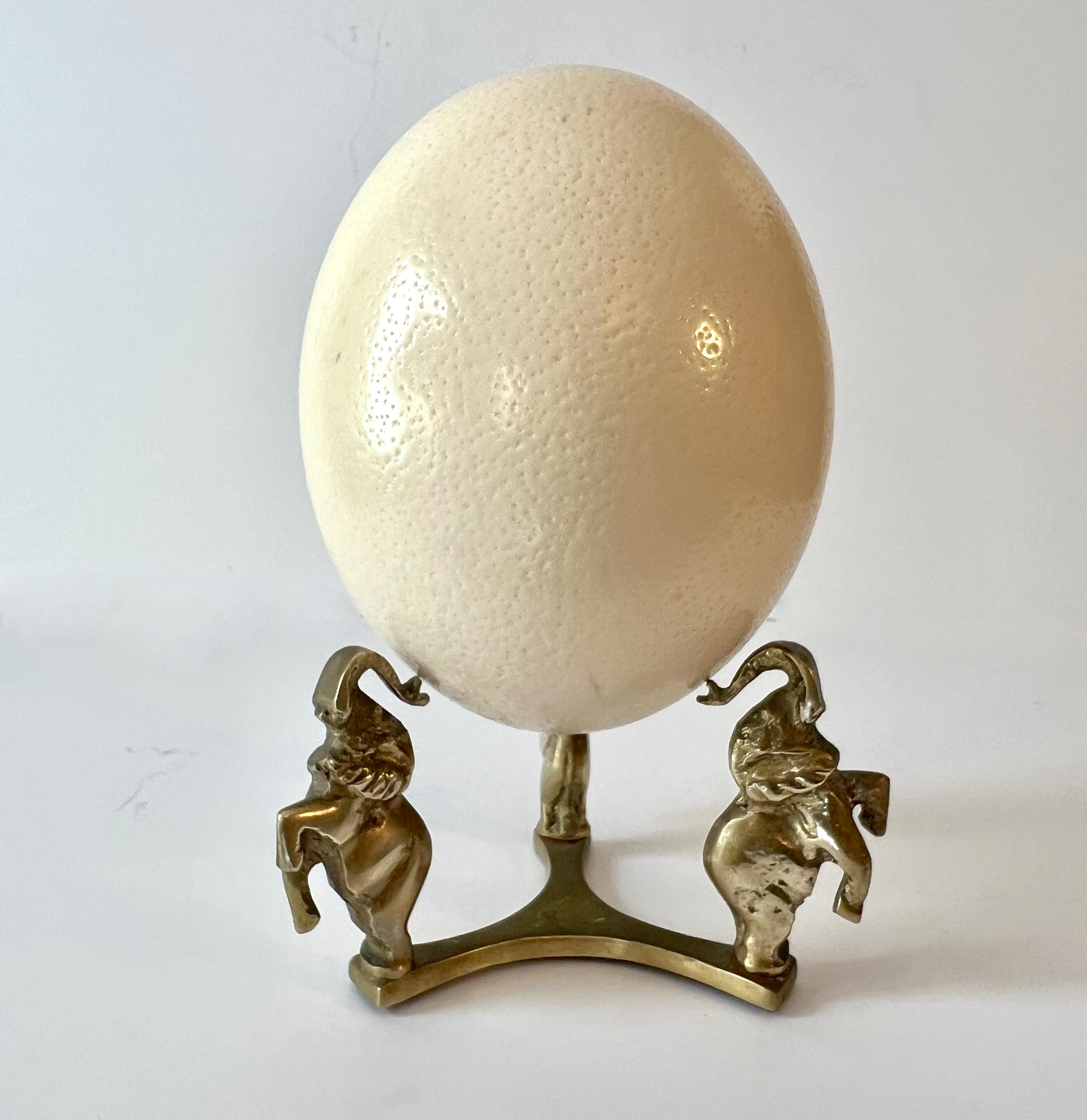 Solid Brass Elephant stand with Ostrich Egg For Sale 2