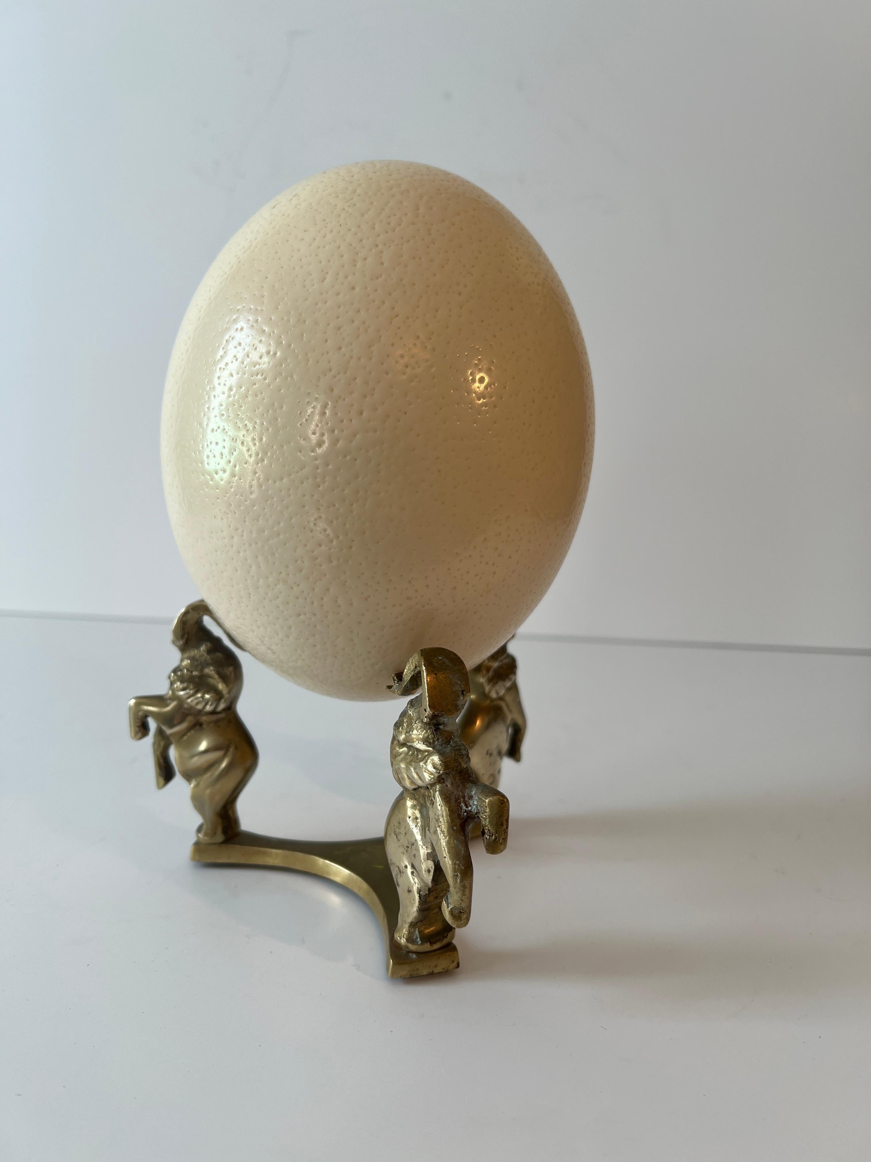Solid Brass Elephant stand with Ostrich Egg For Sale 3