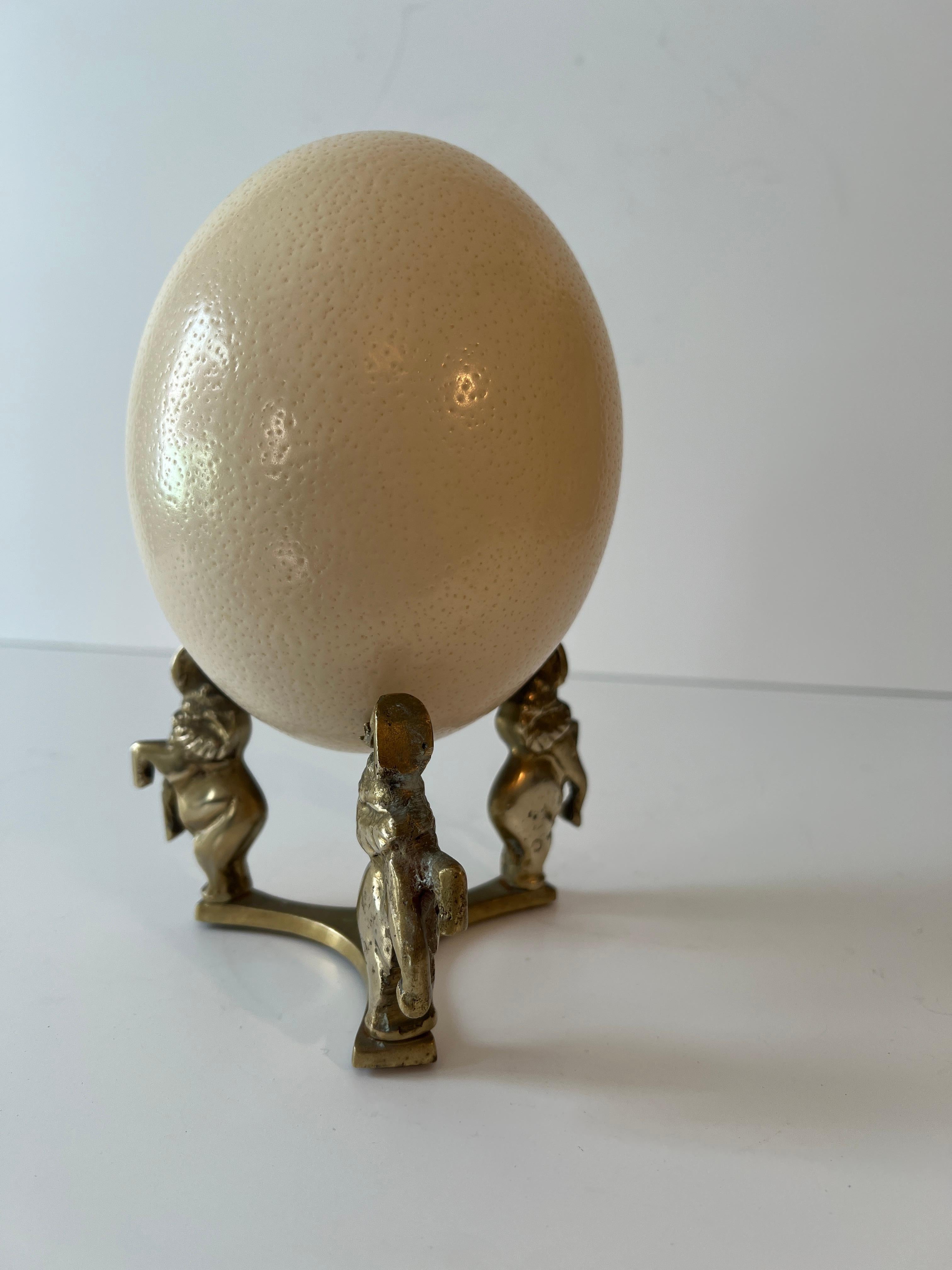 Solid Brass Elephant stand with Ostrich Egg For Sale 4