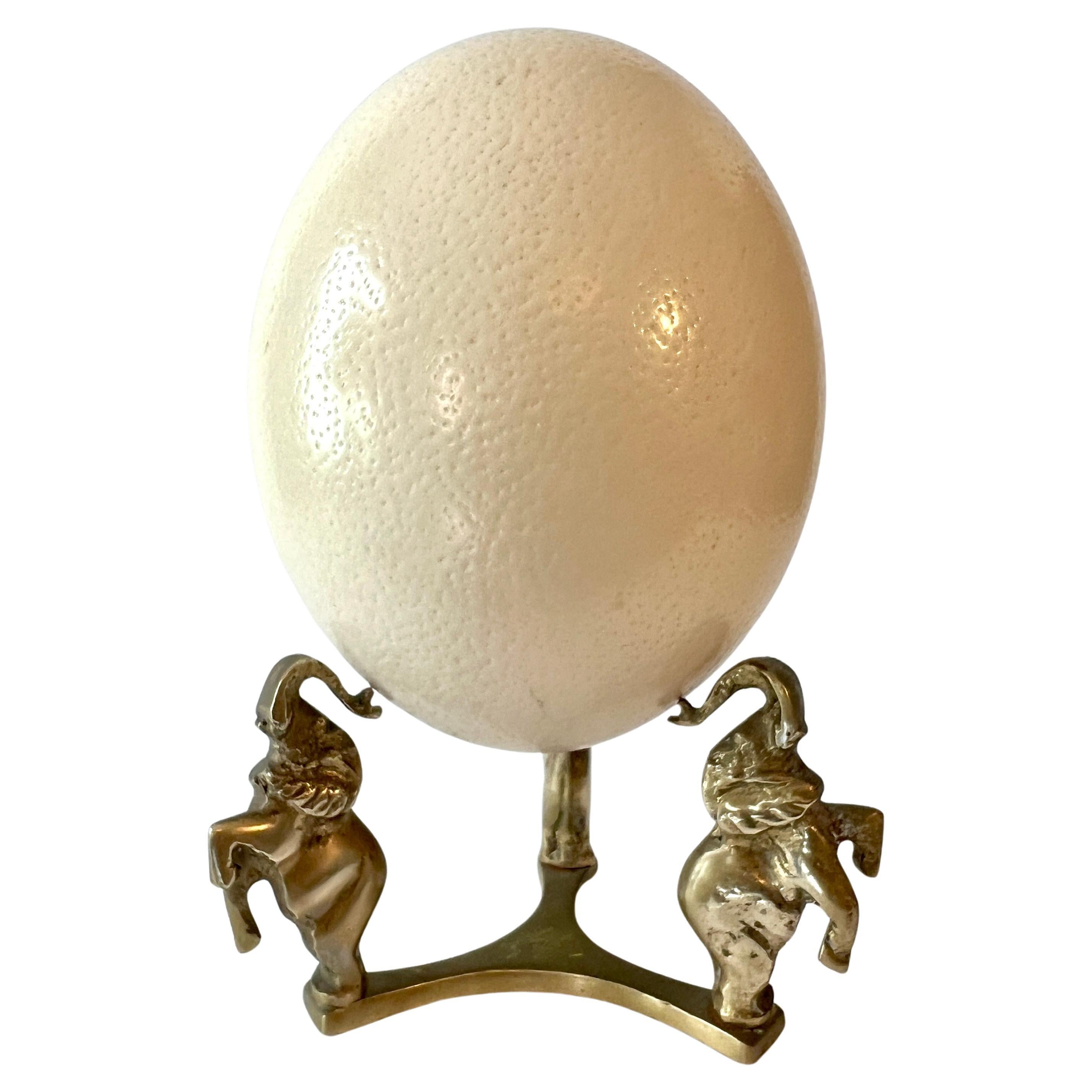 Solid Brass Elephant stand with Ostrich Egg