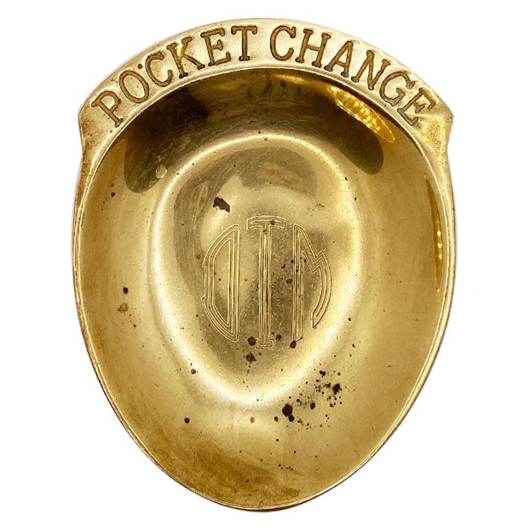 Solid Brass Engraved Pocket Change Catchall, 1976 For Sale