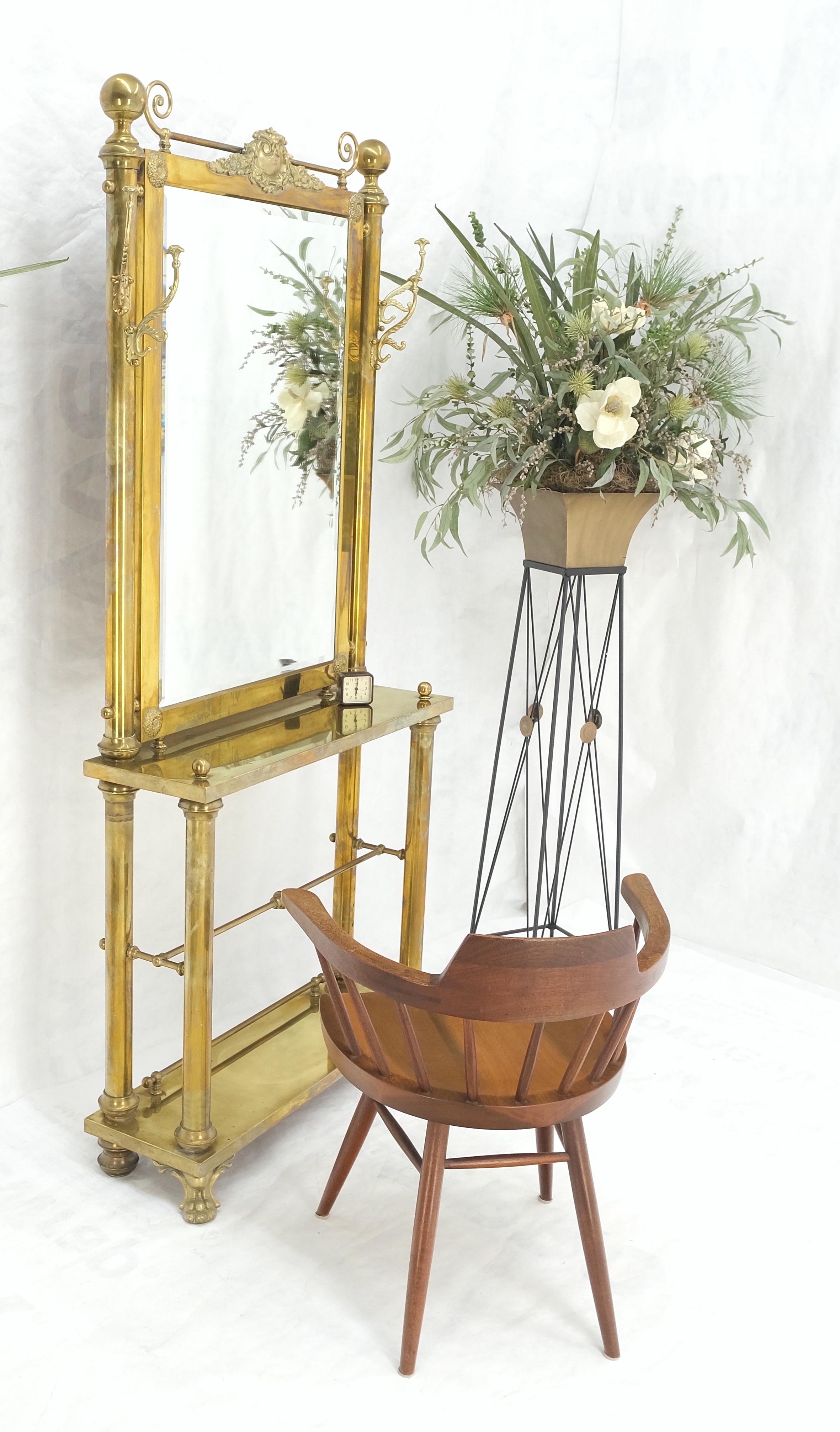 Solid Brass Entryway Hall Tree Mirror Coat Rack Console Table Claw Feet For Sale 6