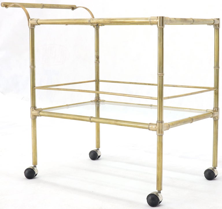 Solid Brass Faux Bamboo Rectangular Shape Two-Tier Serving Cart  For Sale 3