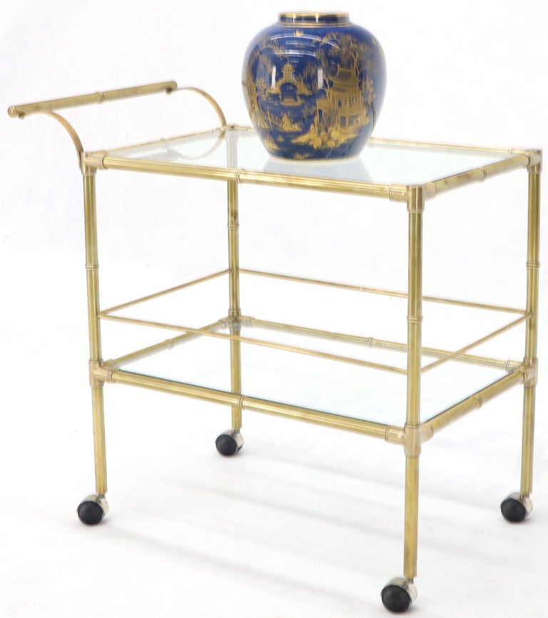 Solid Brass Faux Bamboo Rectangular Shape Two-Tier Serving Cart  For Sale 4