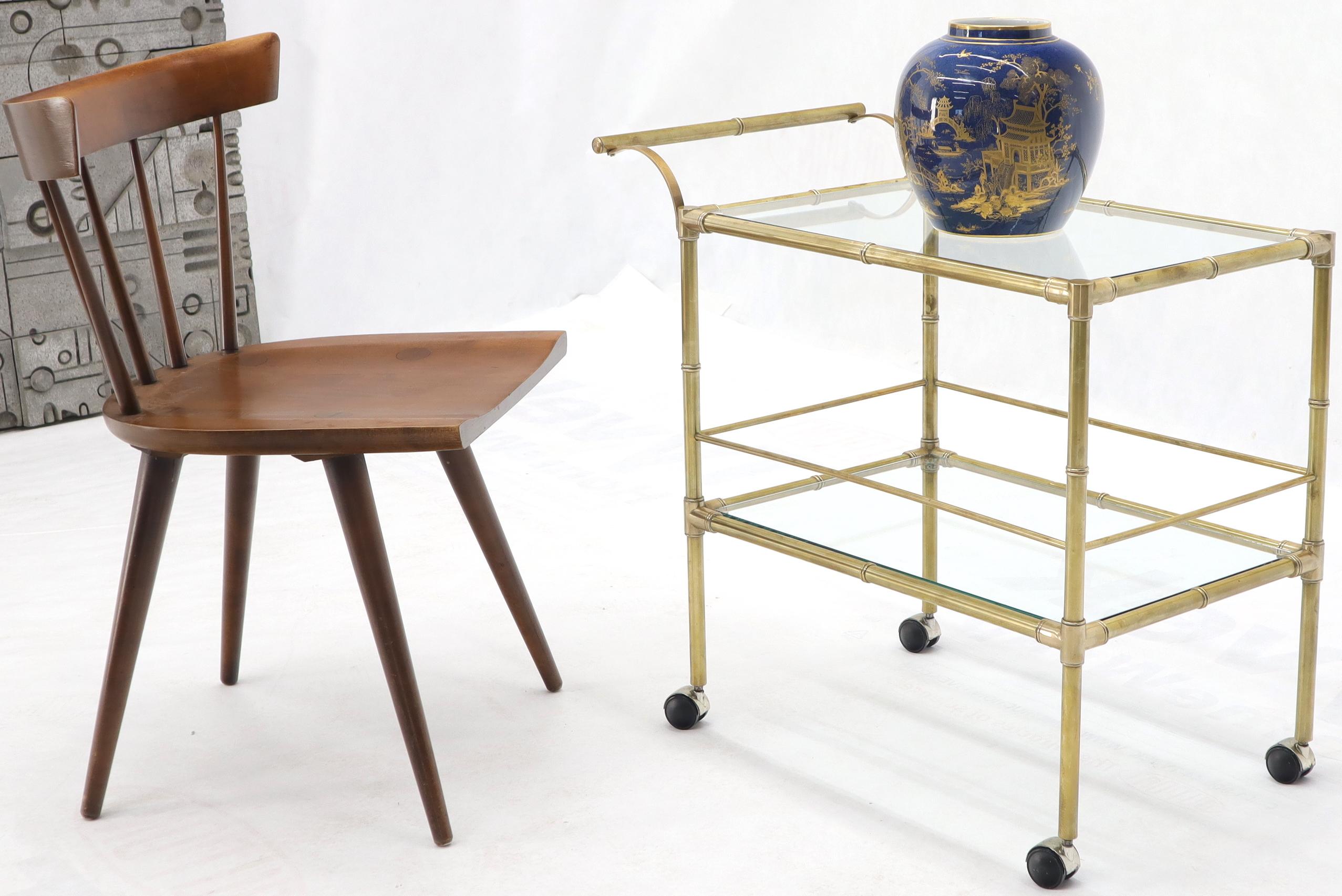 Mid-Century Modern two-tier glass shelves faux bamboo brass serving cart.