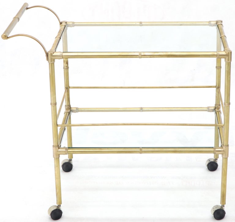 Mid-Century Modern Solid Brass Faux Bamboo Rectangular Shape Two-Tier Serving Cart  For Sale