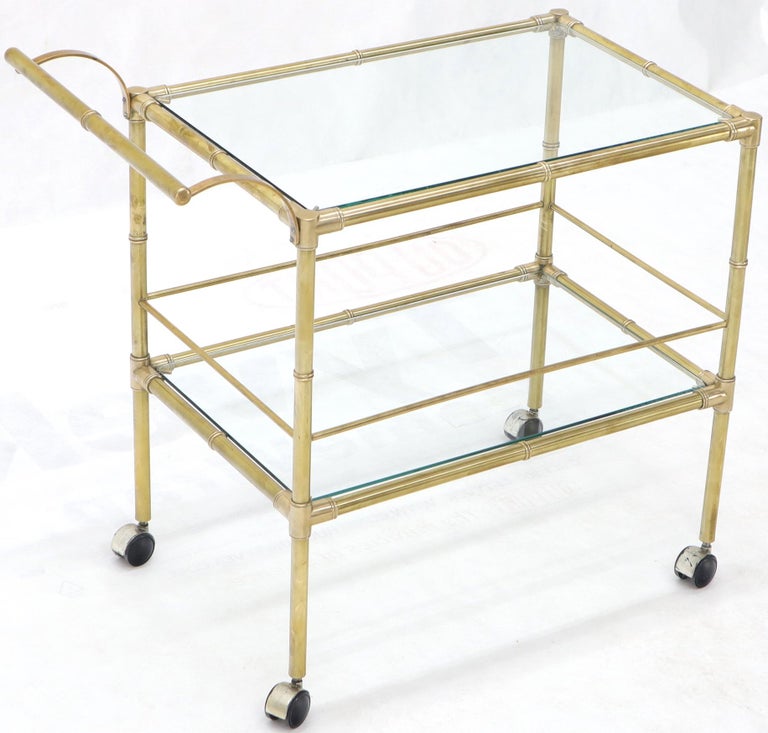 Italian Solid Brass Faux Bamboo Rectangular Shape Two-Tier Serving Cart  For Sale