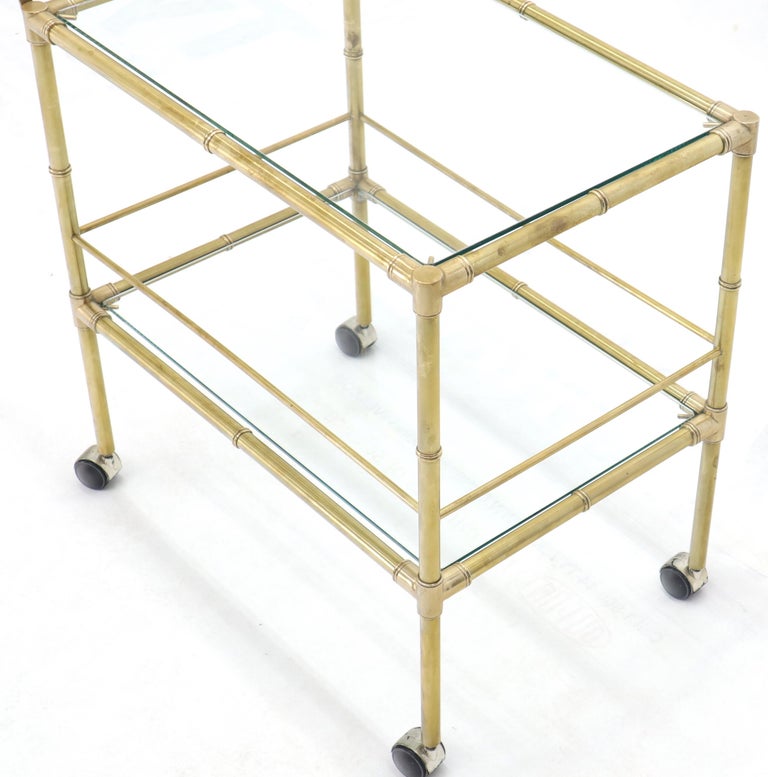 Forged Solid Brass Faux Bamboo Rectangular Shape Two-Tier Serving Cart  For Sale