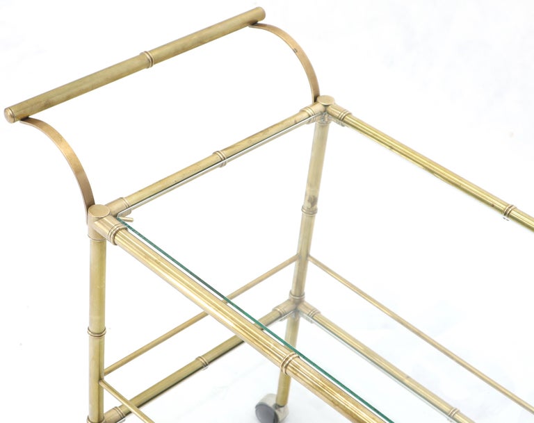 Solid Brass Faux Bamboo Rectangular Shape Two-Tier Serving Cart  In Excellent Condition For Sale In Rockaway, NJ