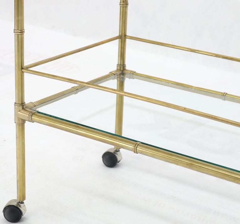 20th Century Solid Brass Faux Bamboo Rectangular Shape Two-Tier Serving Cart  For Sale