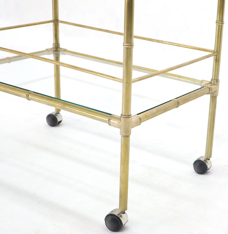 Solid Brass Faux Bamboo Rectangular Shape Two-Tier Serving Cart  For Sale 1