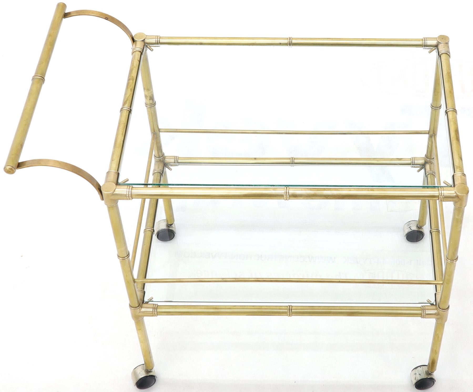 Solid Brass Faux Bamboo Rectangular Shape Two-Tier Serving Cart  For Sale 2