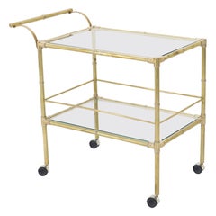 Solid Brass Faux Bamboo Rectangular Shape Two-Tier Serving Cart 