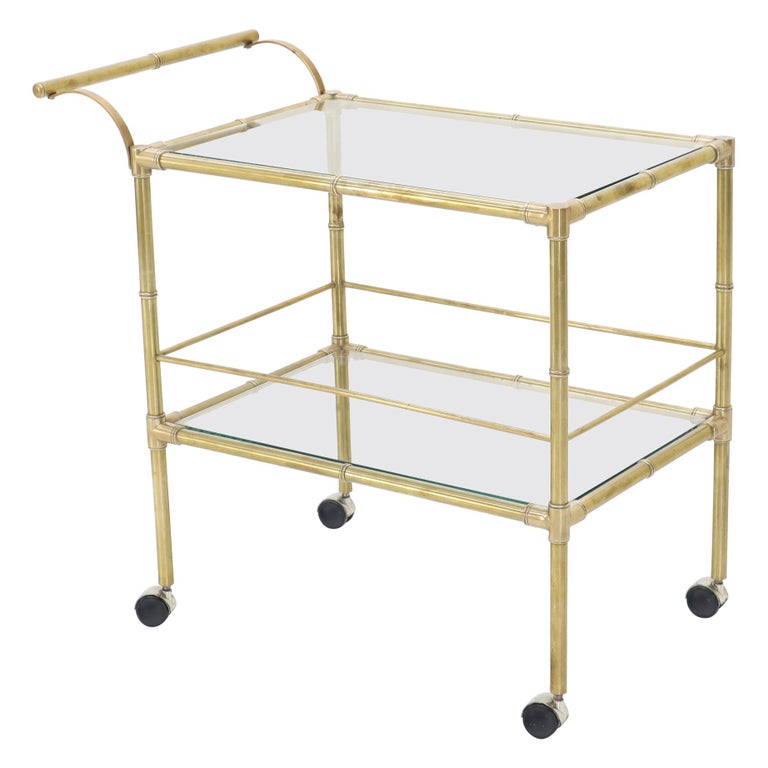Solid Brass Faux Bamboo Rectangular Shape Two-Tier Serving Cart  For Sale