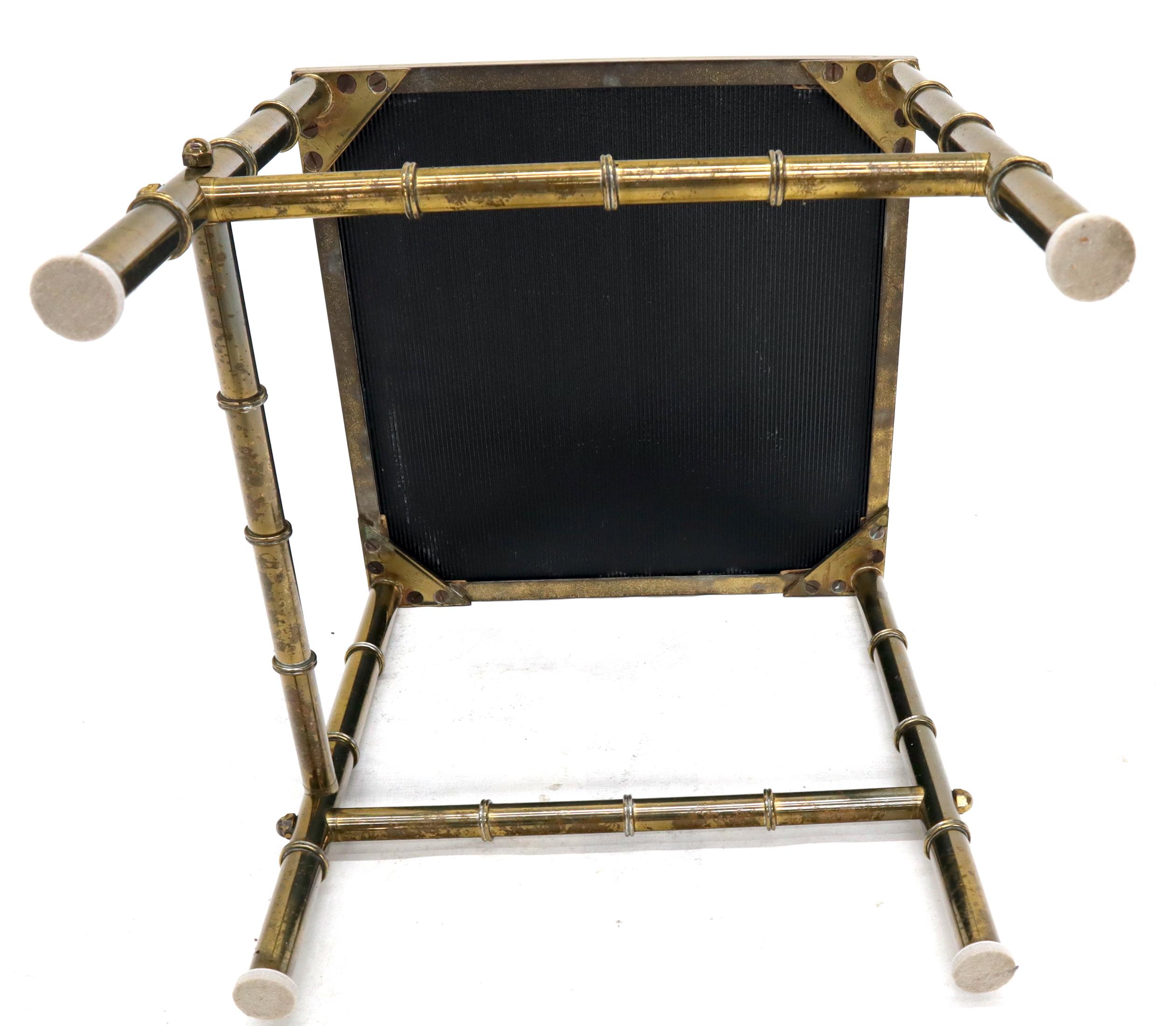 Solid Brass Faux Bamboo Set of 3 Nesting Tables with Black Vitrolite Glass For Sale 6