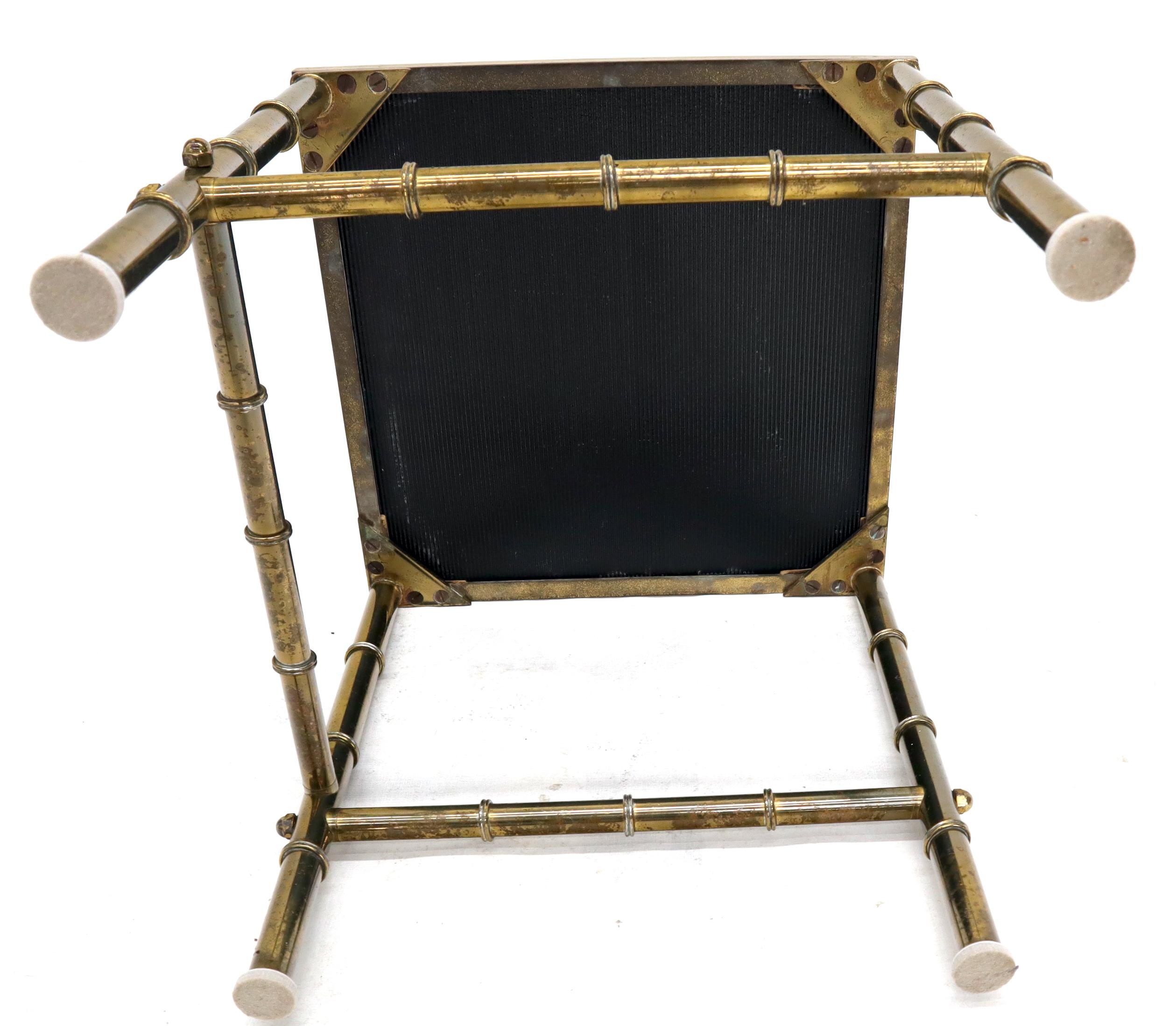 Solid Brass Faux Bamboo Set of 3 Nesting Tables with Black Vitrolite Glass 6