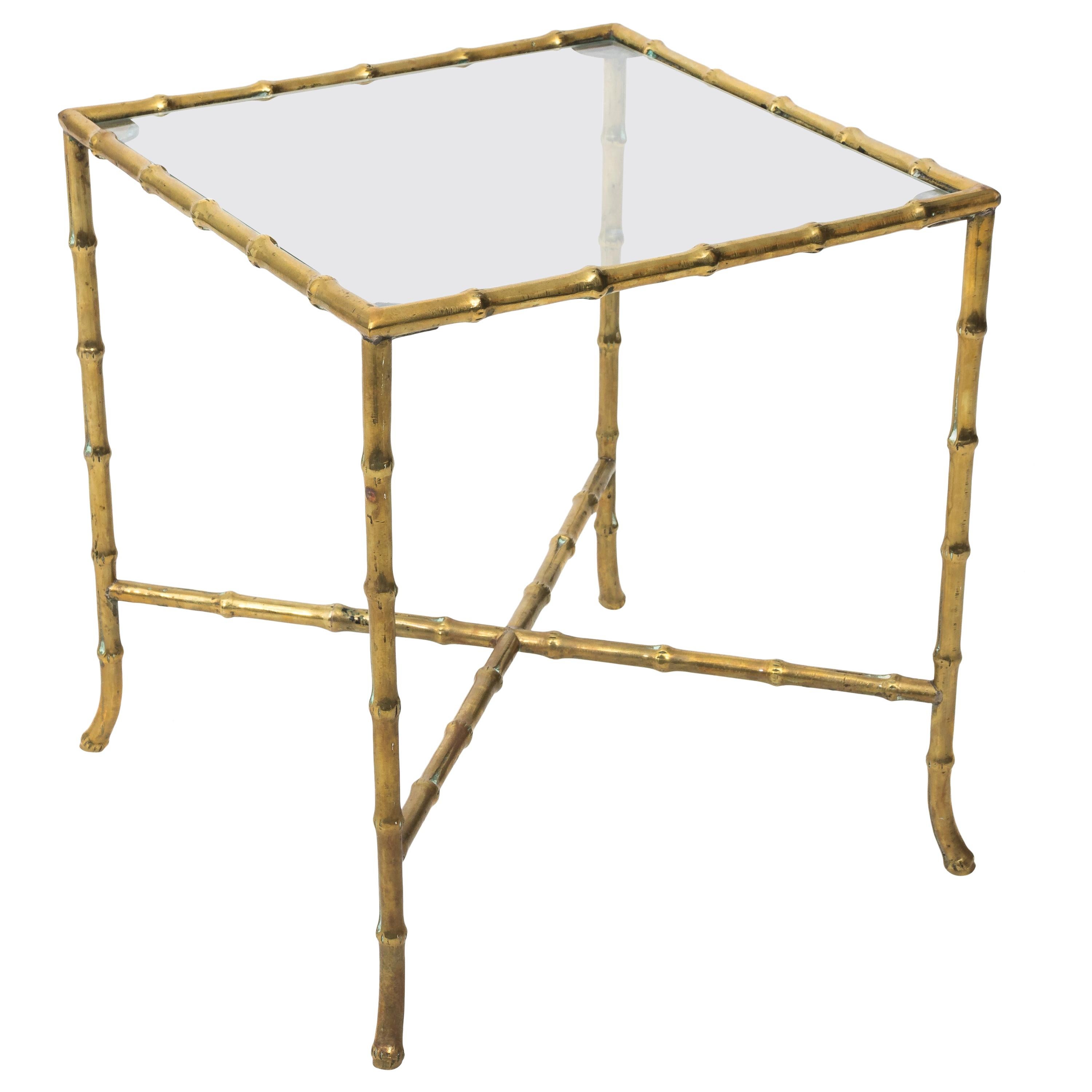  Solid Brass Faux Bamboo Side Table Maison Baguès Style