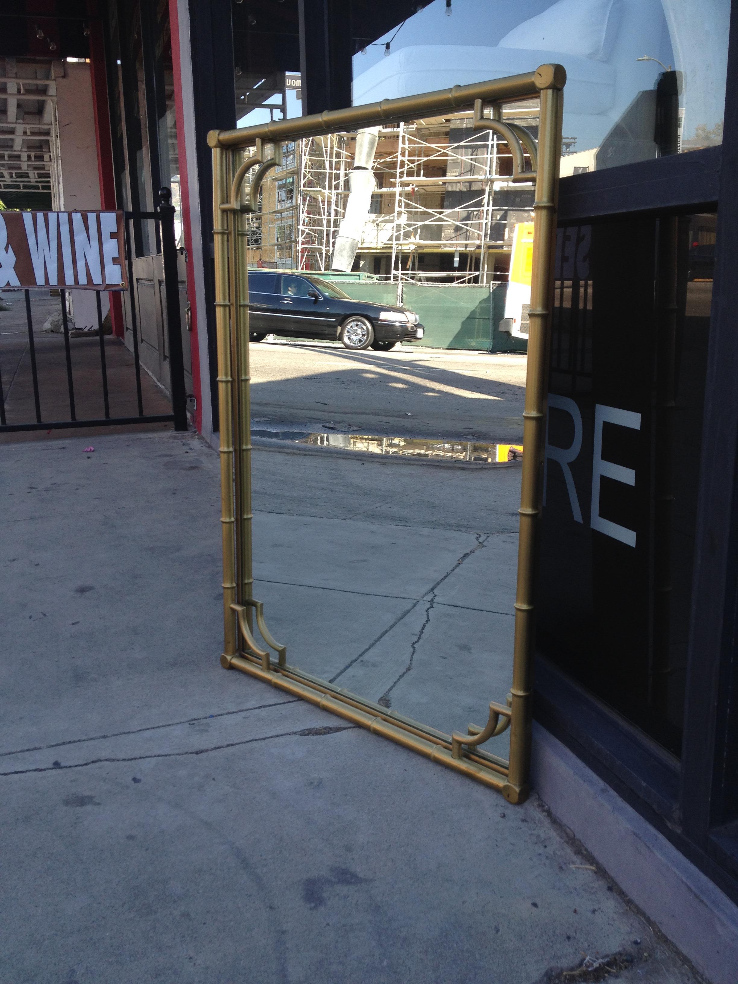 Mid-Century Modern Solid Brass Faux Bamboo Wall Mirror