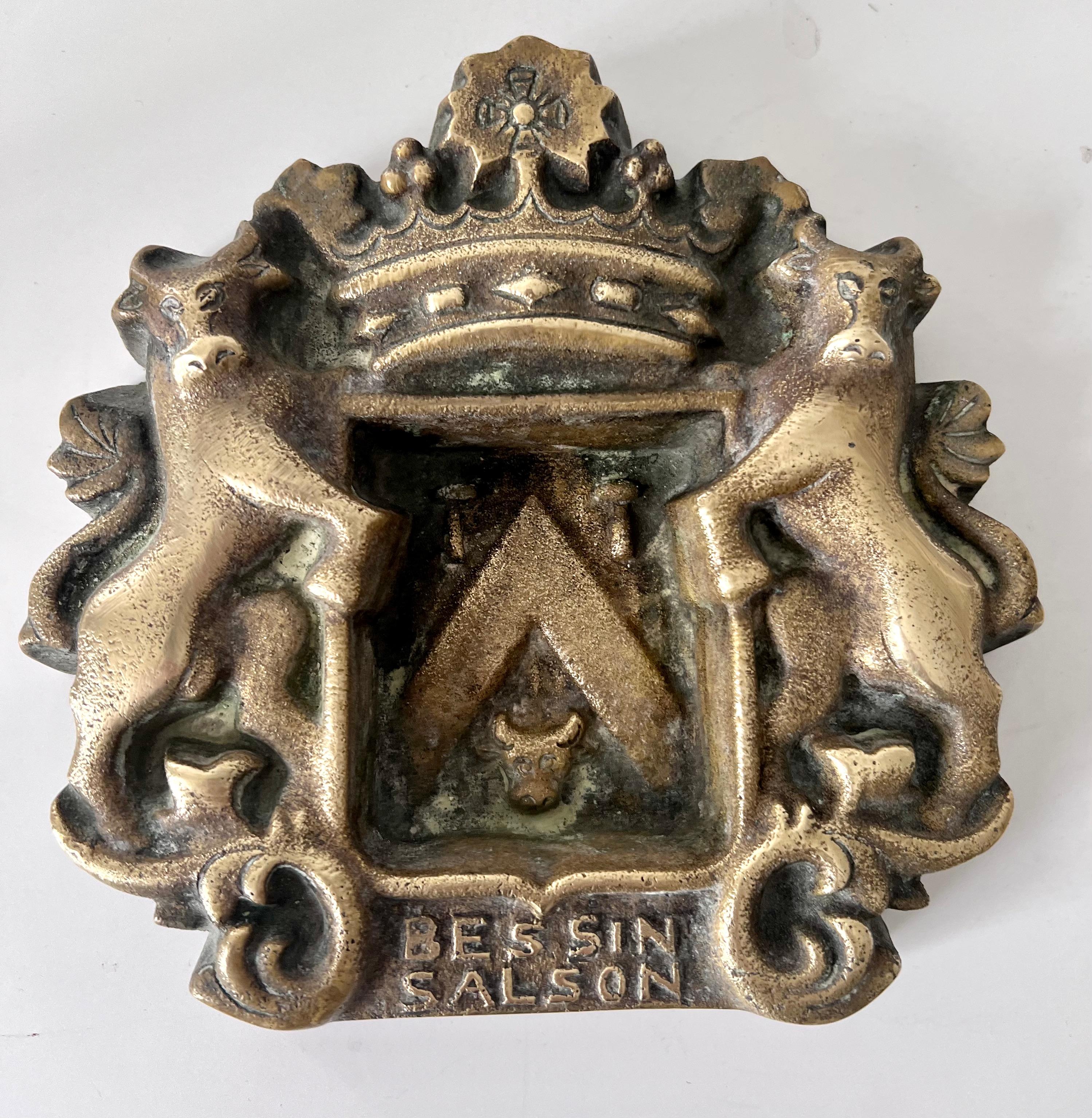 Solid Brass French Ash Tray with Coat of Arms For Sale 2
