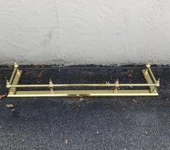 Antique Solid Brass Fireplace Fender with Six Finials, Circa 1950s