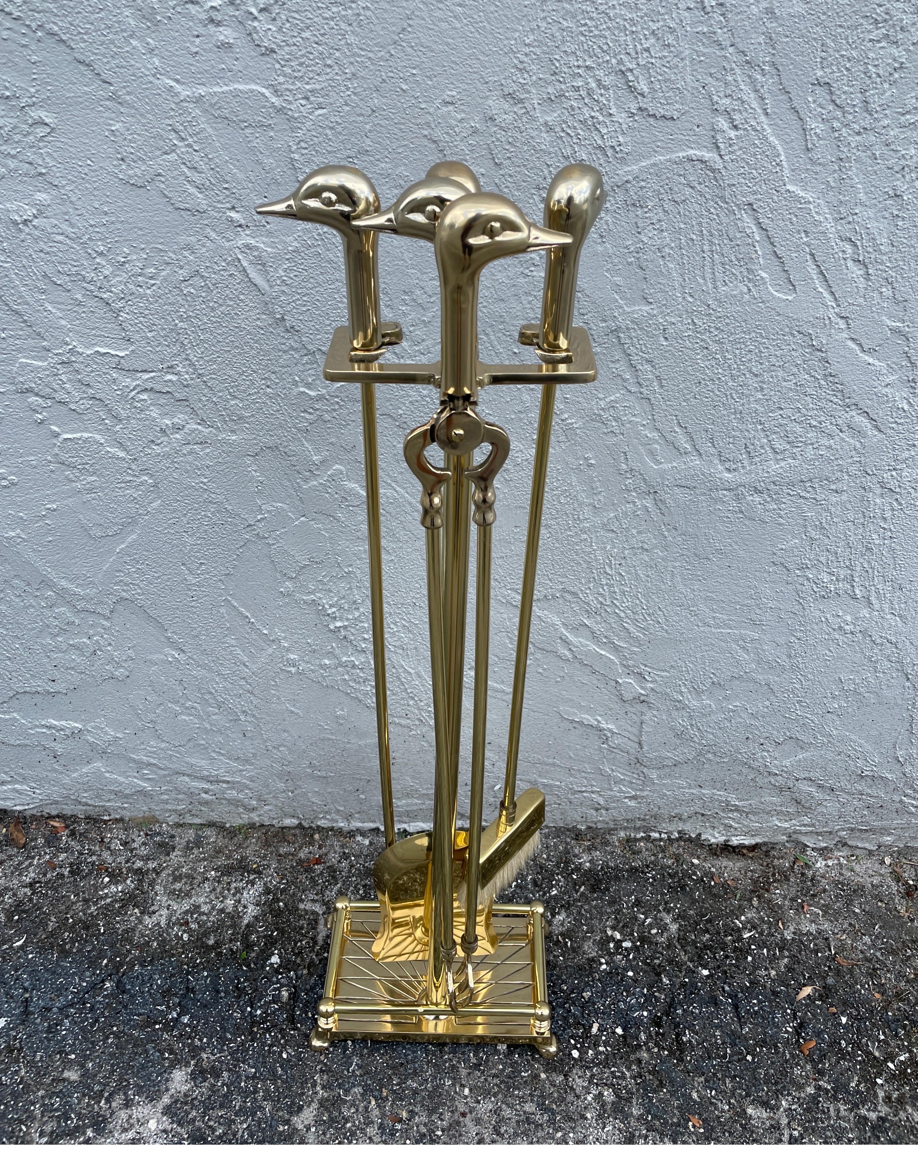 Solid Brass Fireplace Tools with Duck Heads For Sale 6