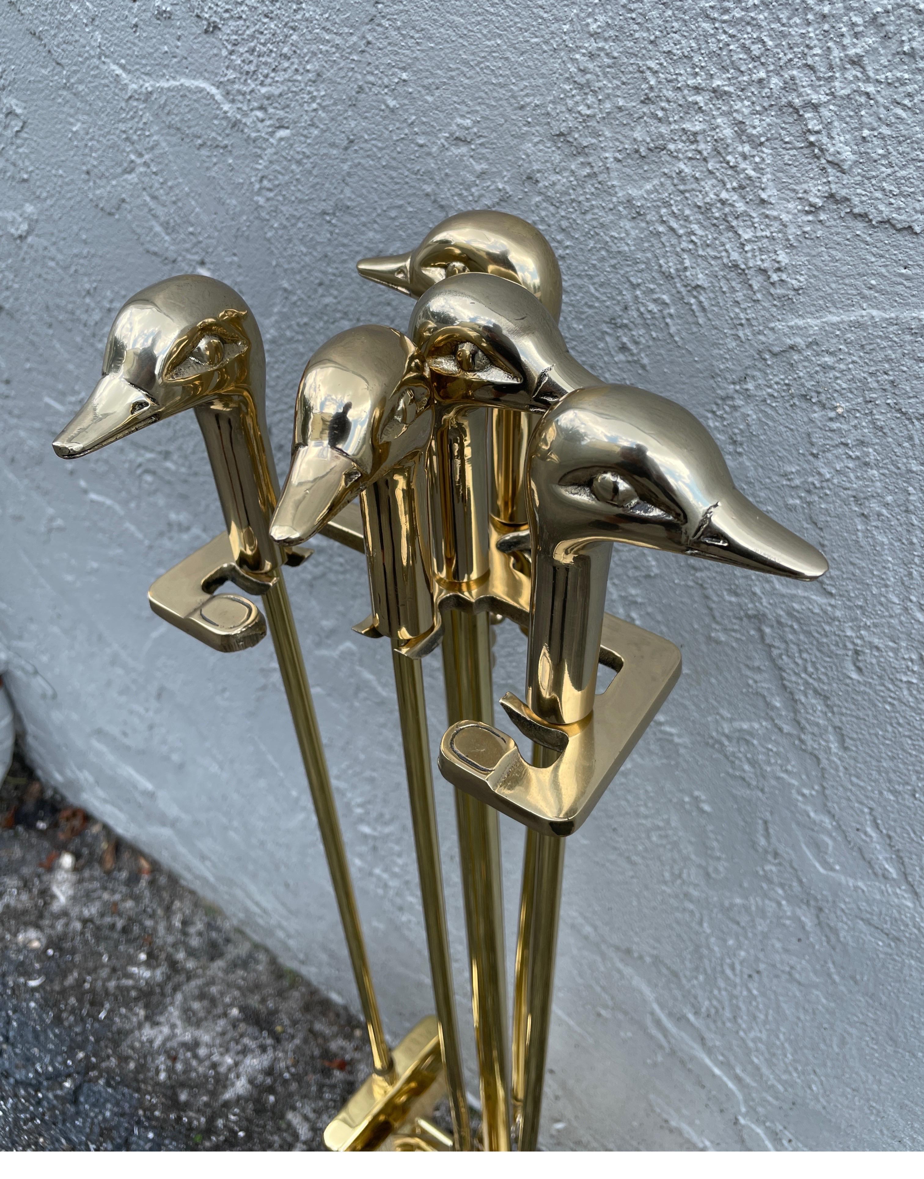 Solid Brass Fireplace Tools with Duck Heads For Sale 2