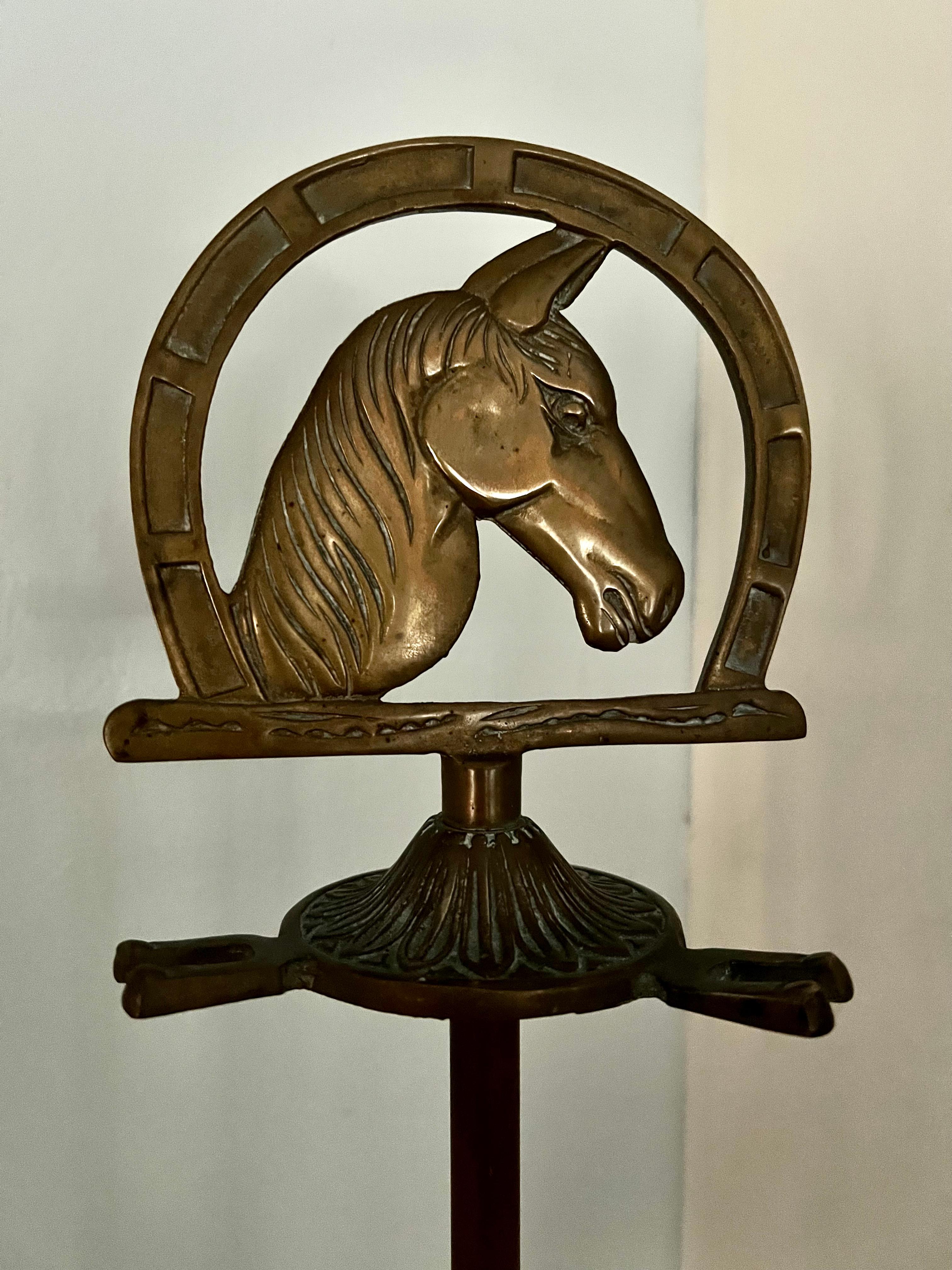 Solid Brass Fireplace Tools with Horse Head Handles and Stand For Sale 8