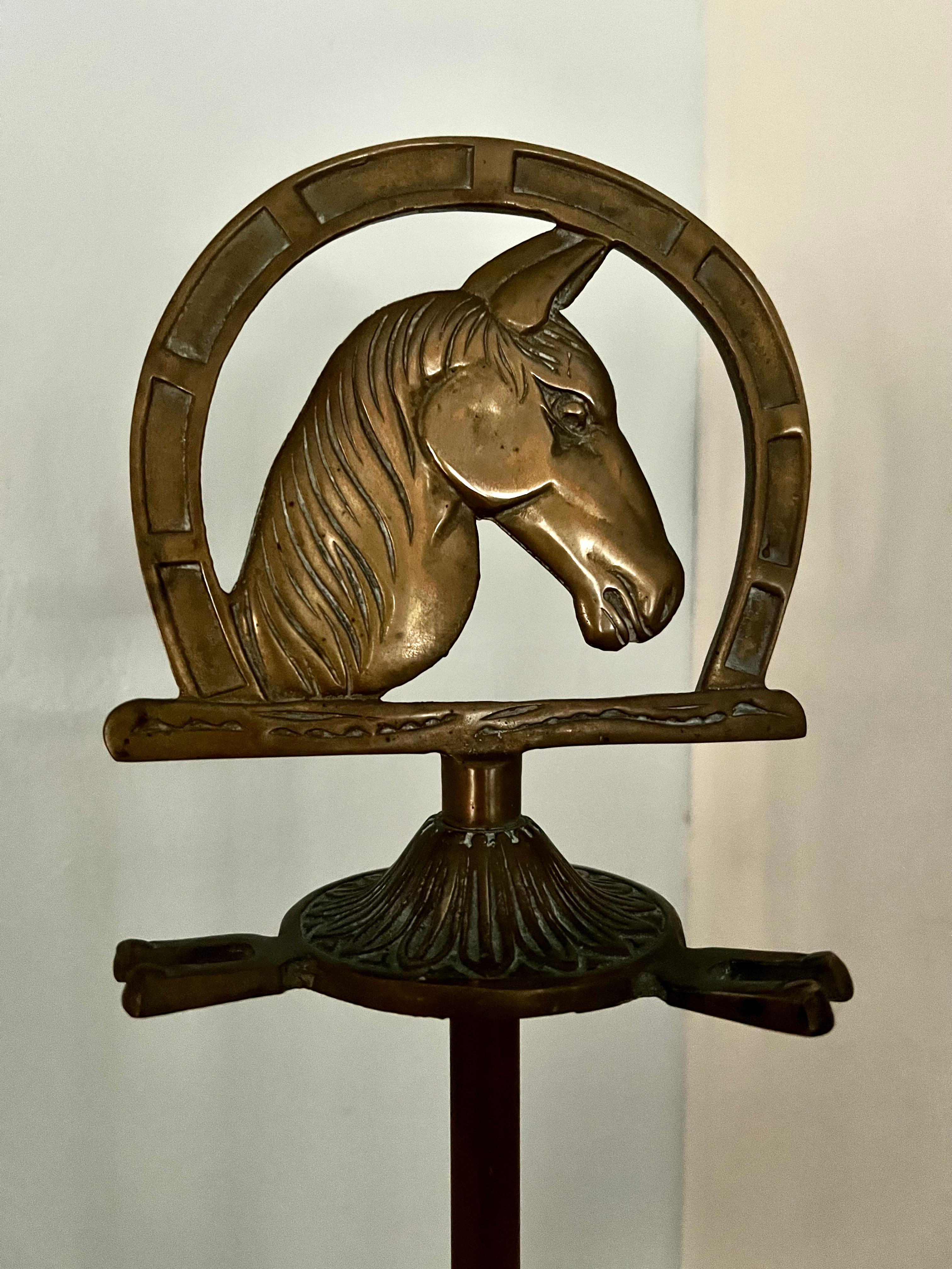 Solid Brass Fireplace Tools with Horse Head Handles and Stand For Sale 9