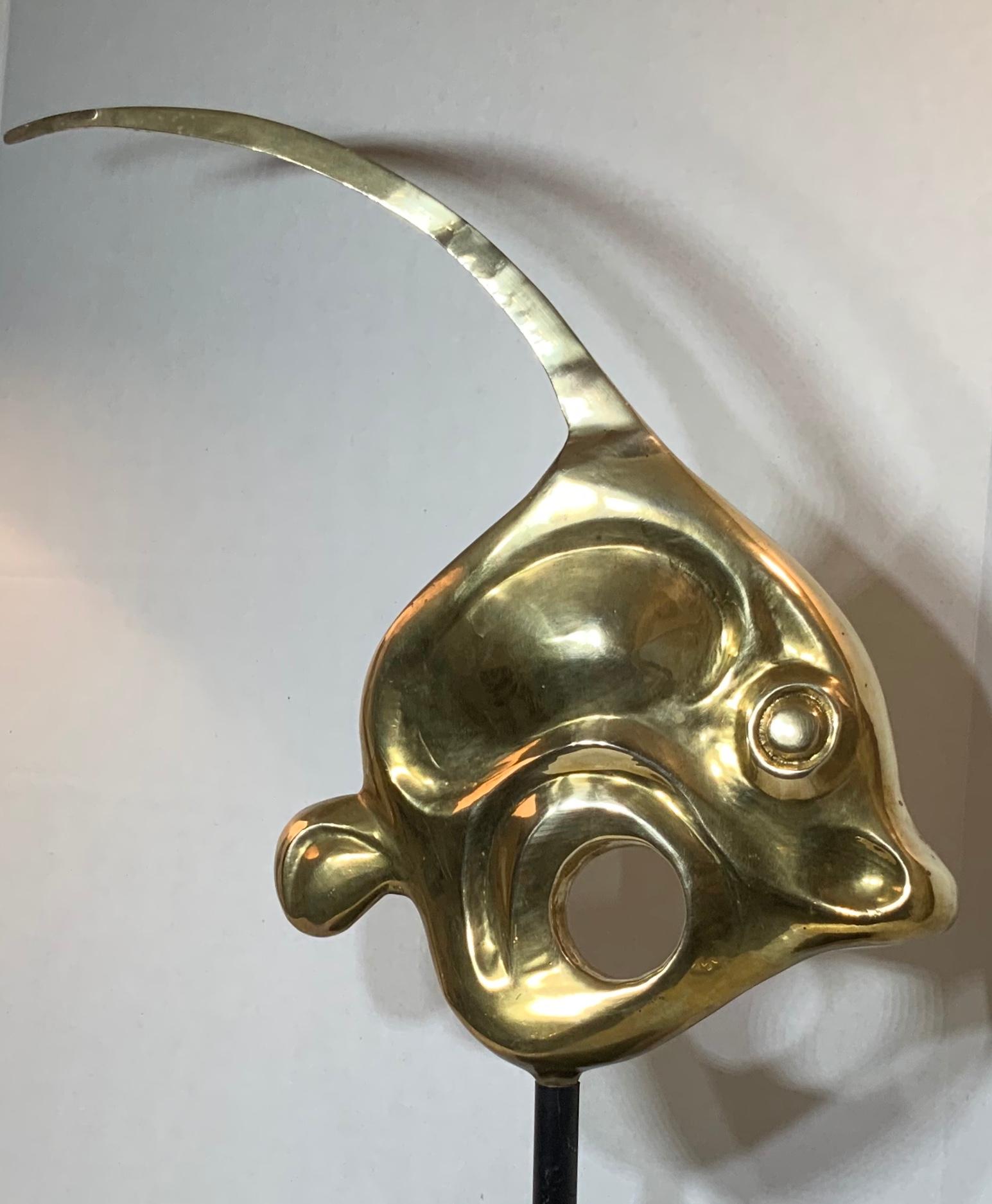 Solid Brass Fish Sculpture In Good Condition In Delray Beach, FL