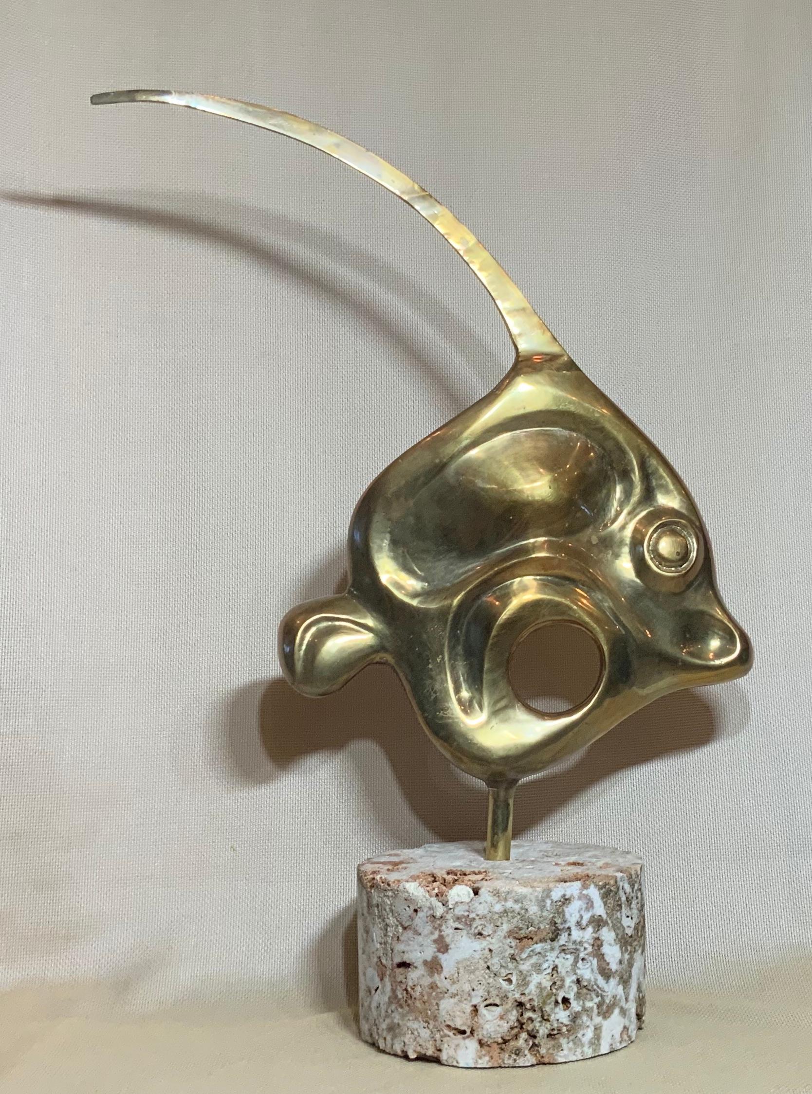 Mid-20th Century Solid Brass Fish Sculpture For Sale