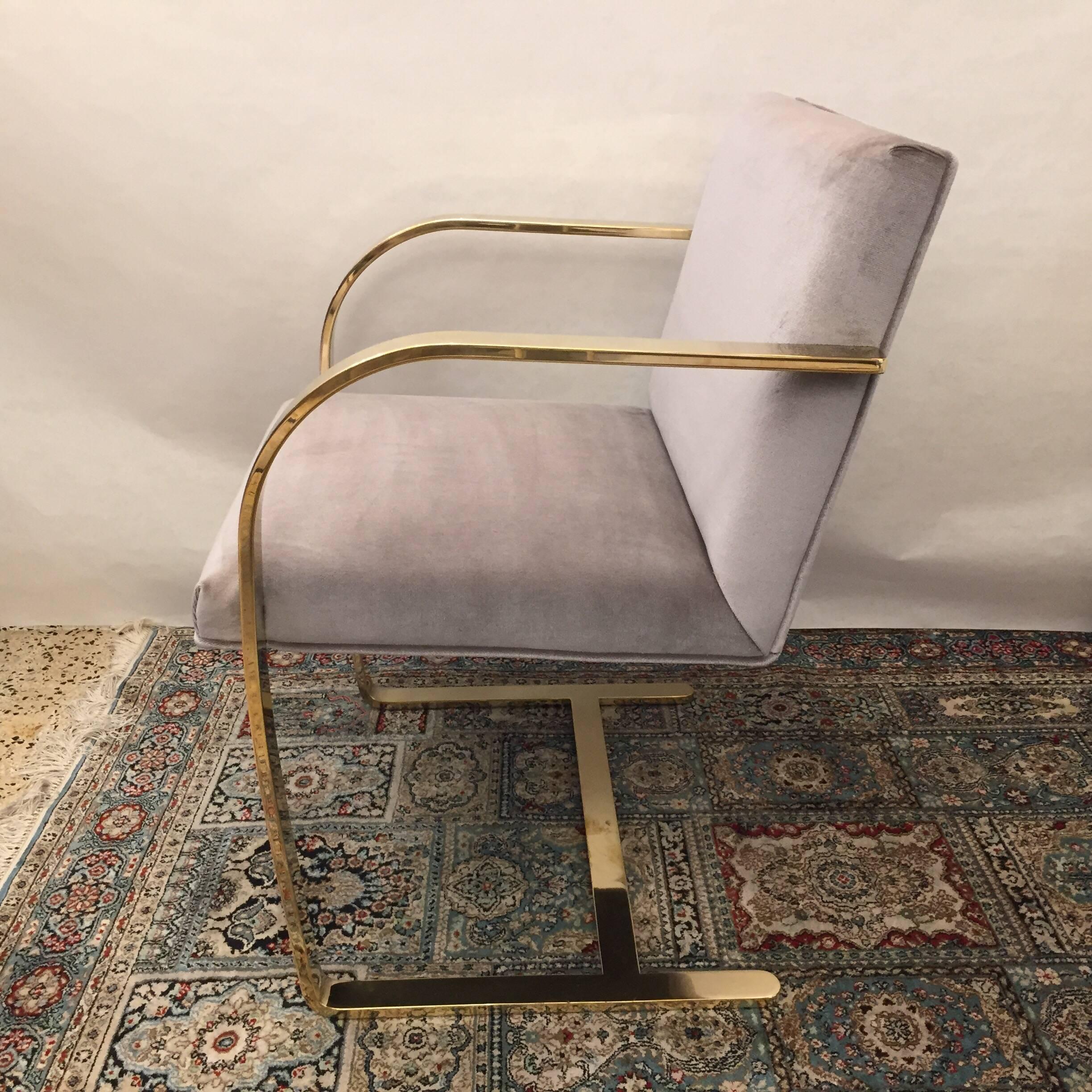 Solid Brass Flat Bar Mies van der Rohe for Knoll Chair In Excellent Condition In East Hampton, NY