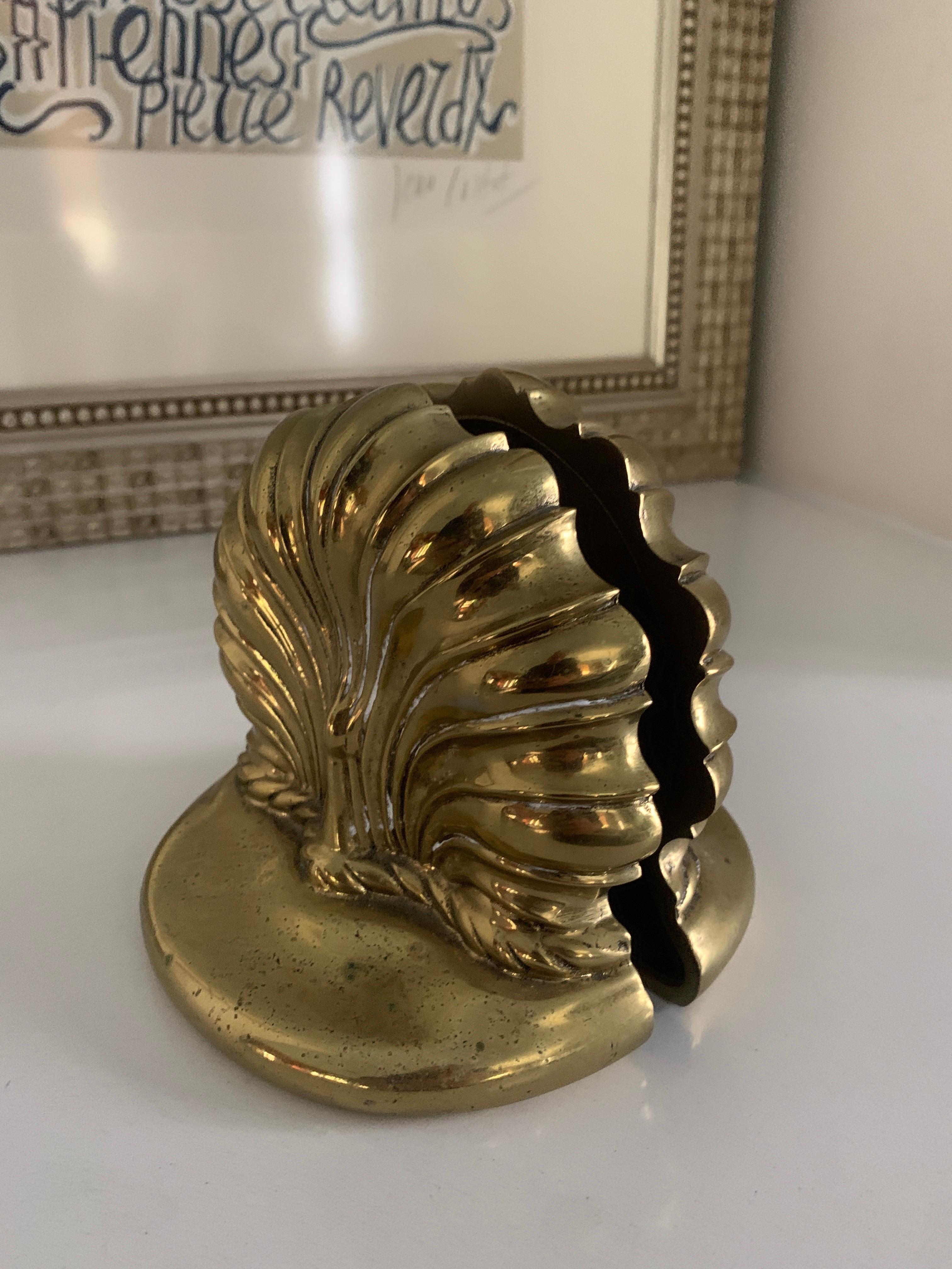 20th Century Solid Polished Brass Flower Pod Bookends For Sale