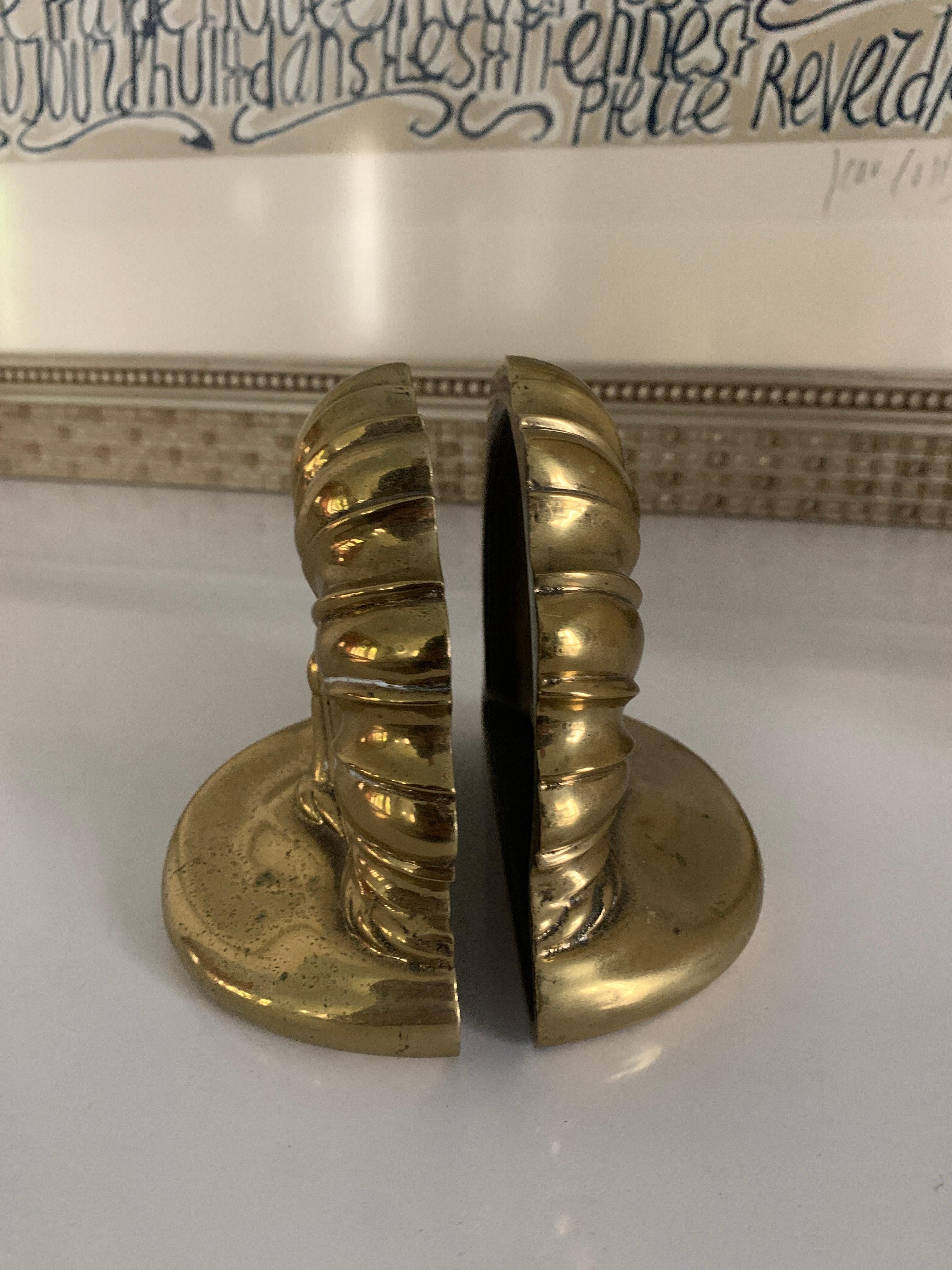 Solid Polished Brass Flower Pod Bookends For Sale 1