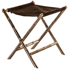 Solid Brass Foldable Bamboo Stool, Nickel-Plated, Luxury Details