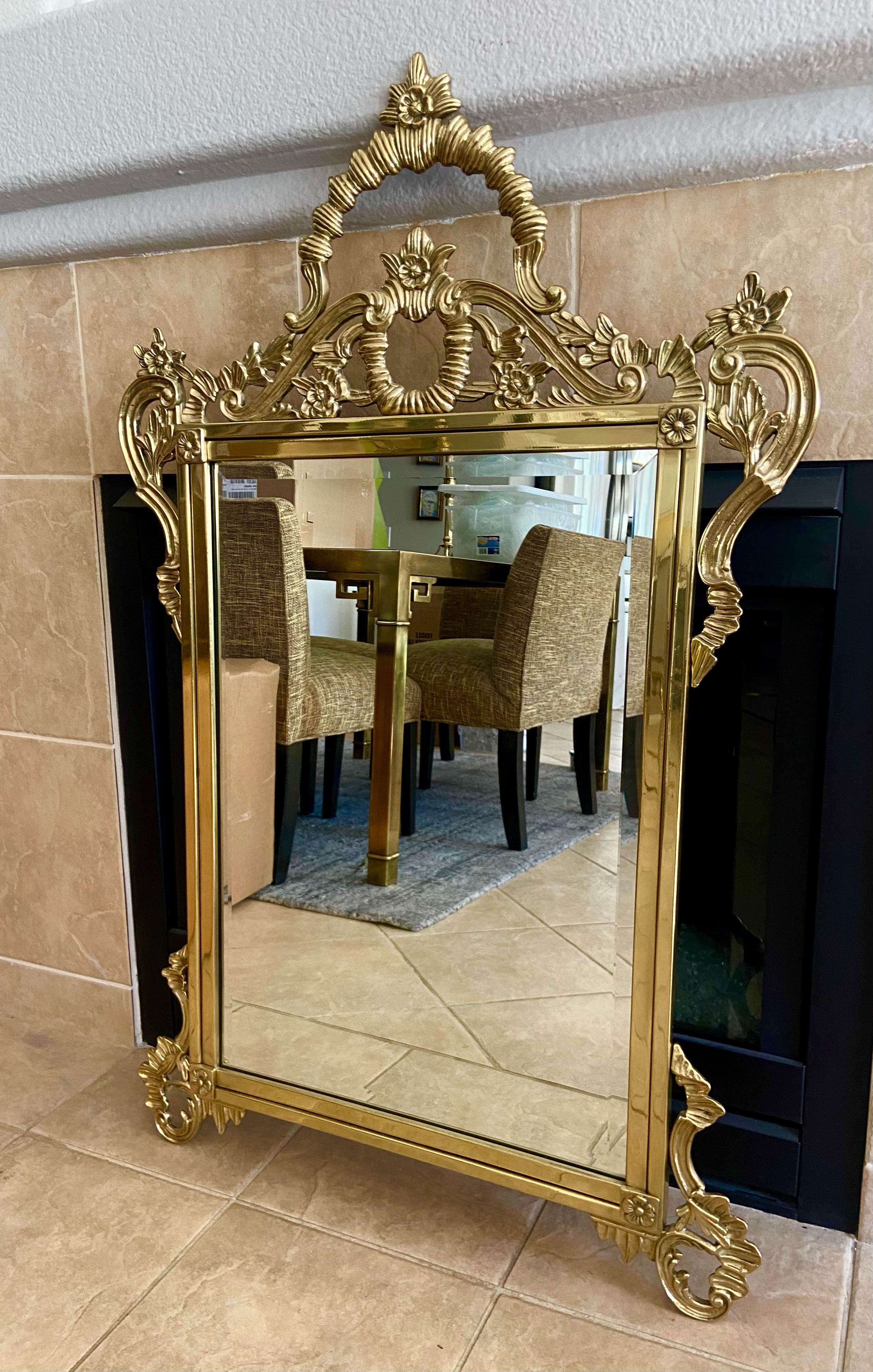 Solid Brass French Rococo Wall Mirror In Fair Condition For Sale In Palm Springs, CA