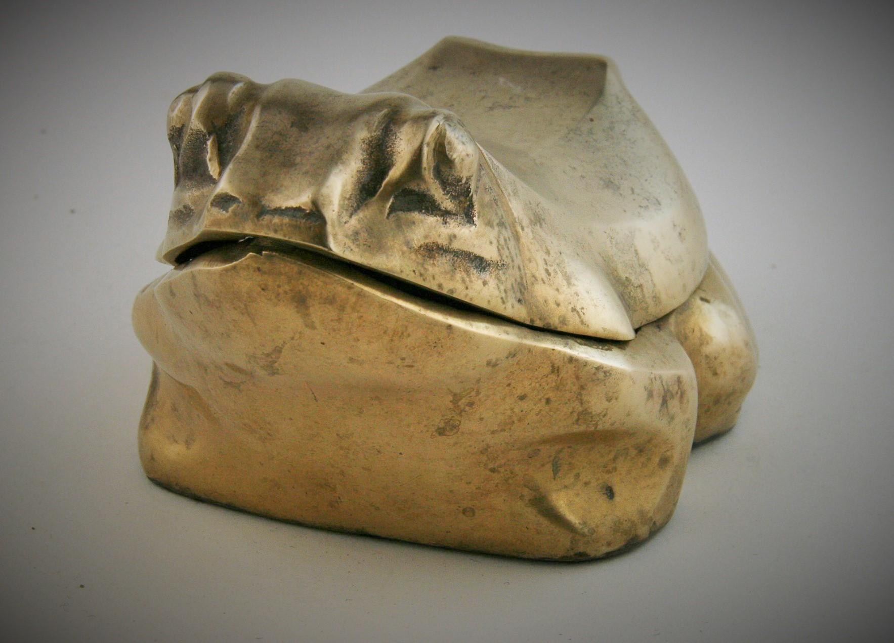 Mid-20th Century Solid Brass Frog Trinket Box