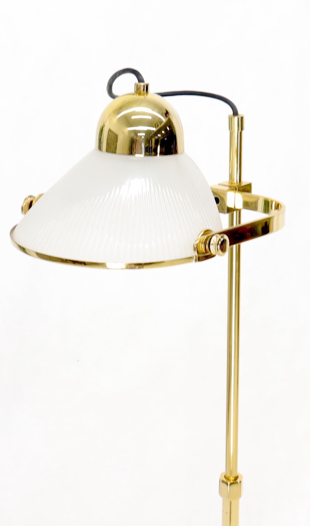 Polished Solid Brass Fully Articulated Glass Scallop Shape Adjustable Height Floor Lamp For Sale