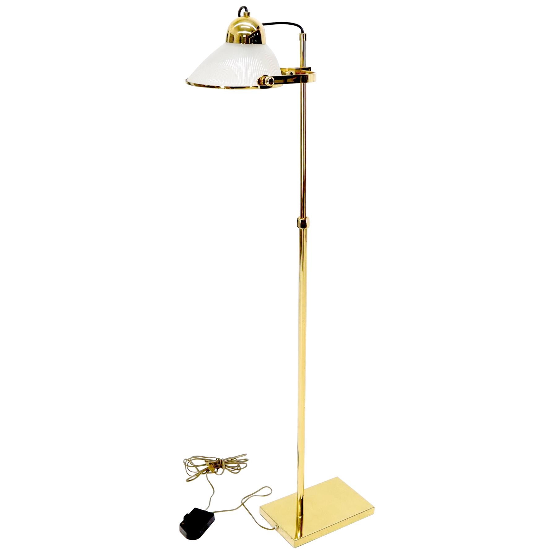 Solid Brass Fully Articulated Glass Scallop Shape Adjustable Height Floor Lamp For Sale