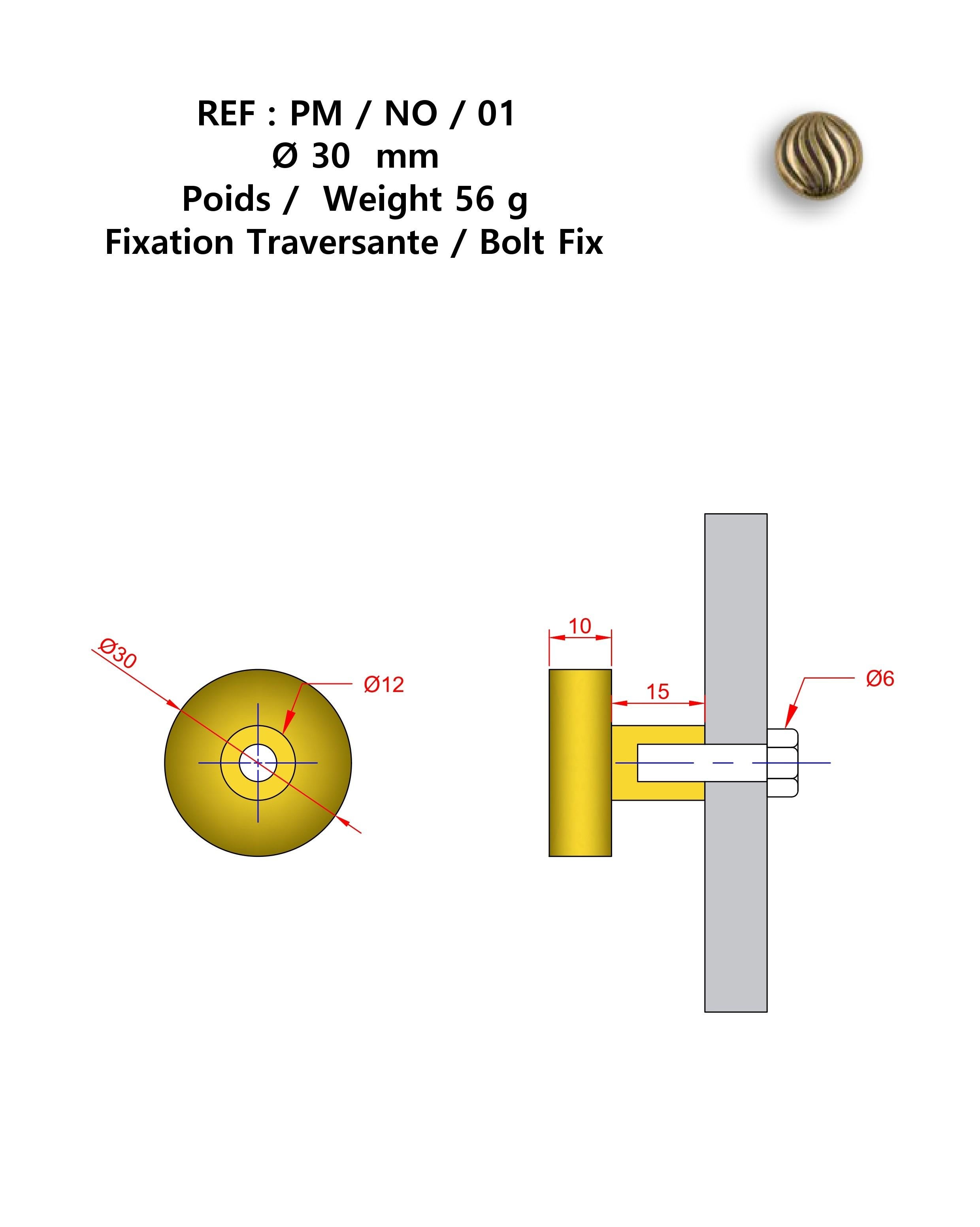 Hand-Crafted Cabinet knob in cast brass  Ø 3 cm, waved surface pattern For Sale